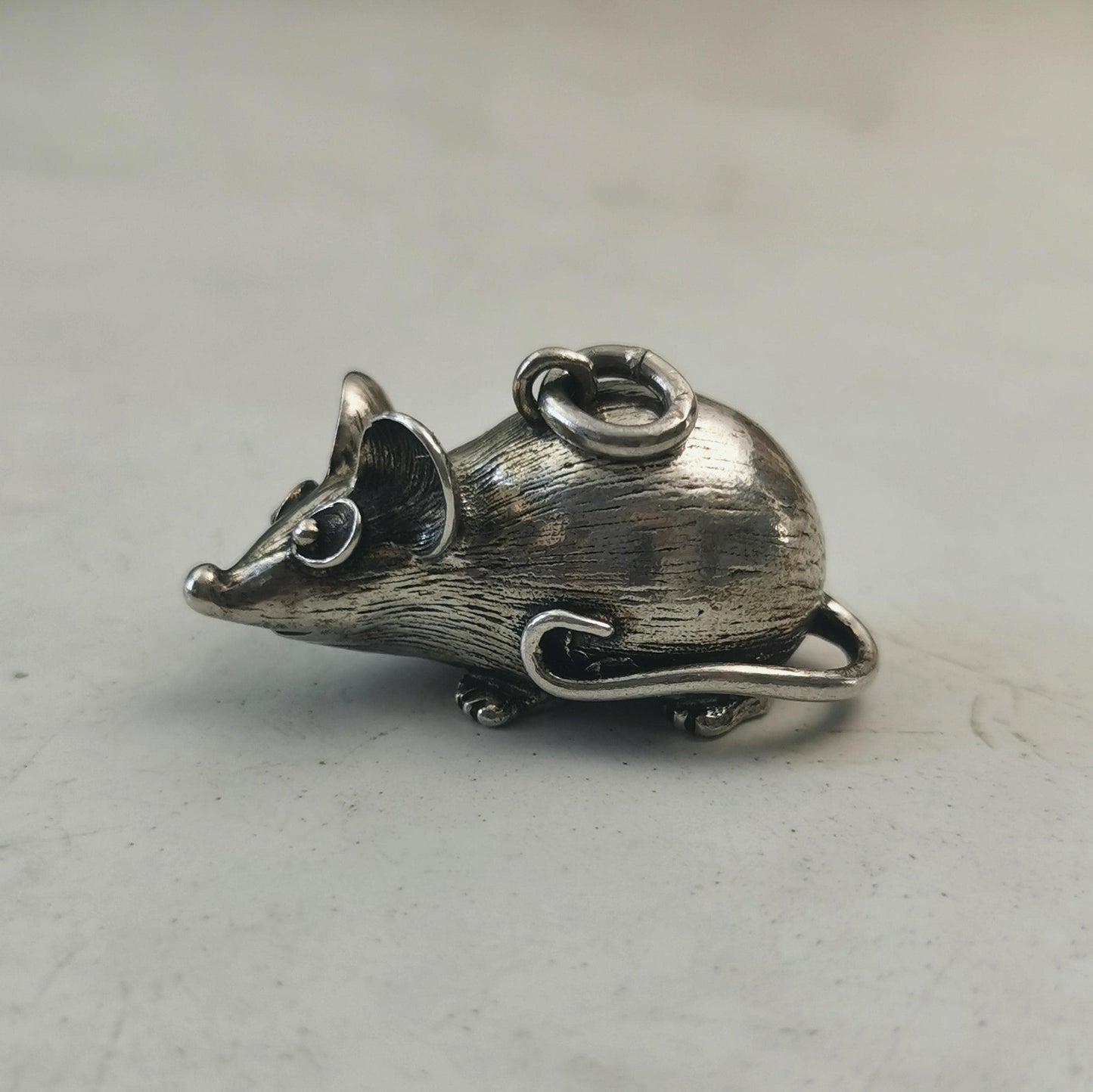 Vintage 835 Silver Mid-century Mouse Charm - Extra Large Austrian 3D Cartoon Mouse