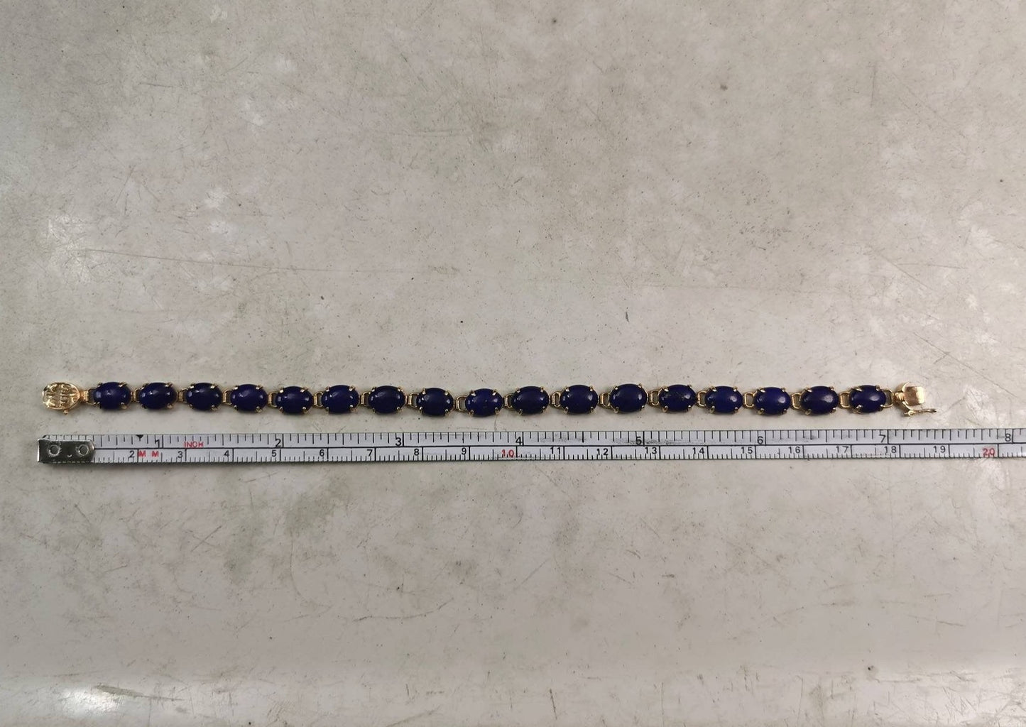 Estate 14k Yellow Gold Lapis Lazuli Tennis Bracelet