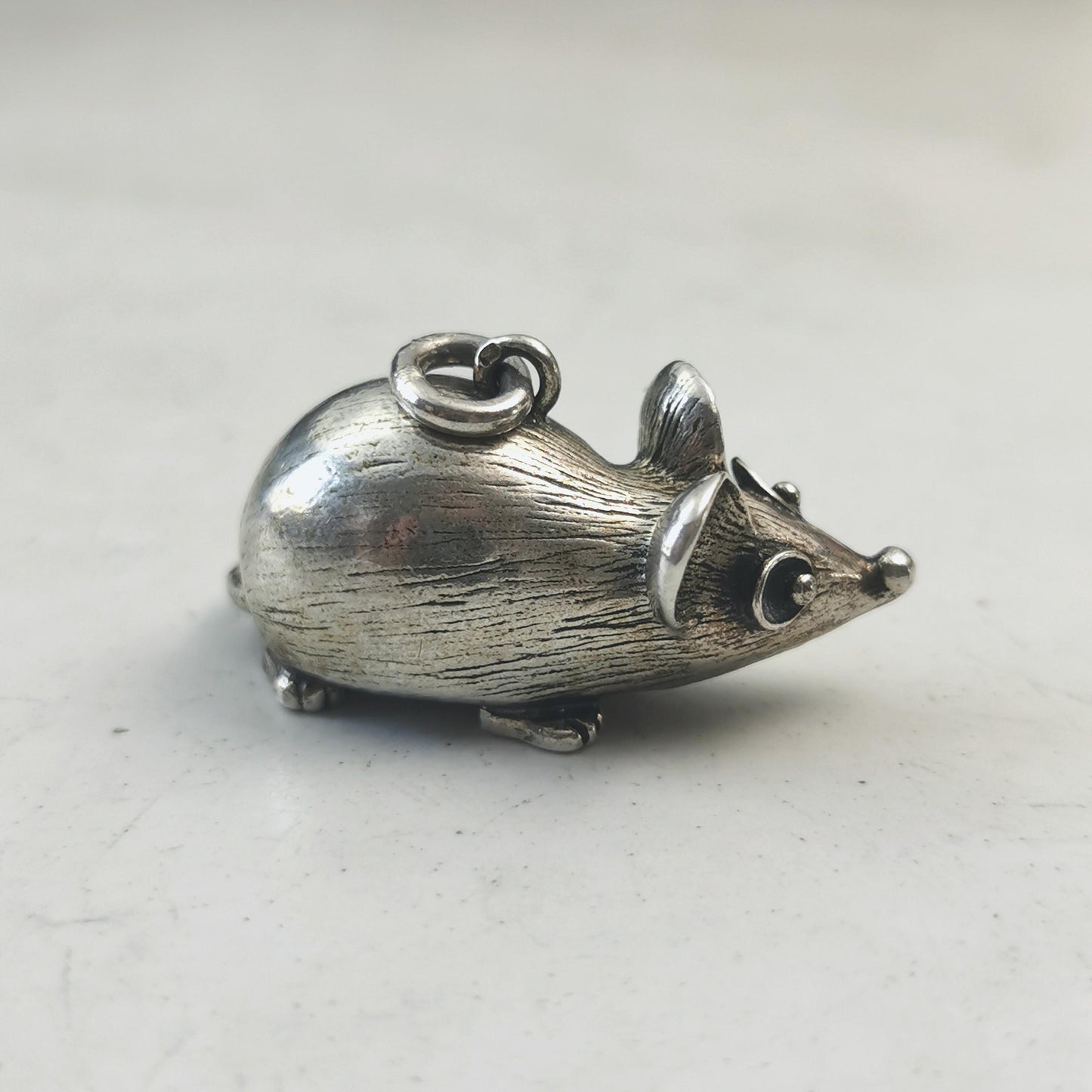 Vintage 835 Silver Mid-century Mouse Charm - Extra Large Austrian 3D Cartoon Mouse
