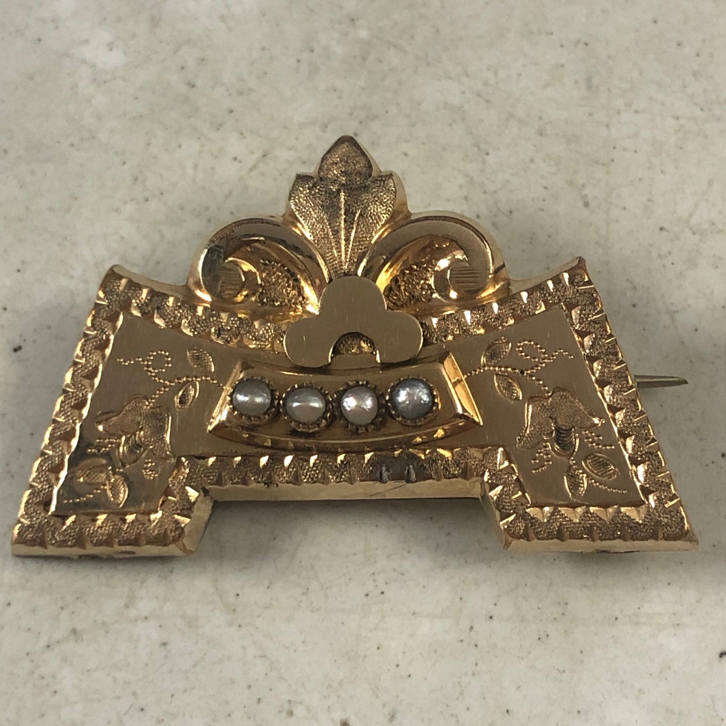 Victorian Gold Filled Seed Pearl Necklace and Brooch Set