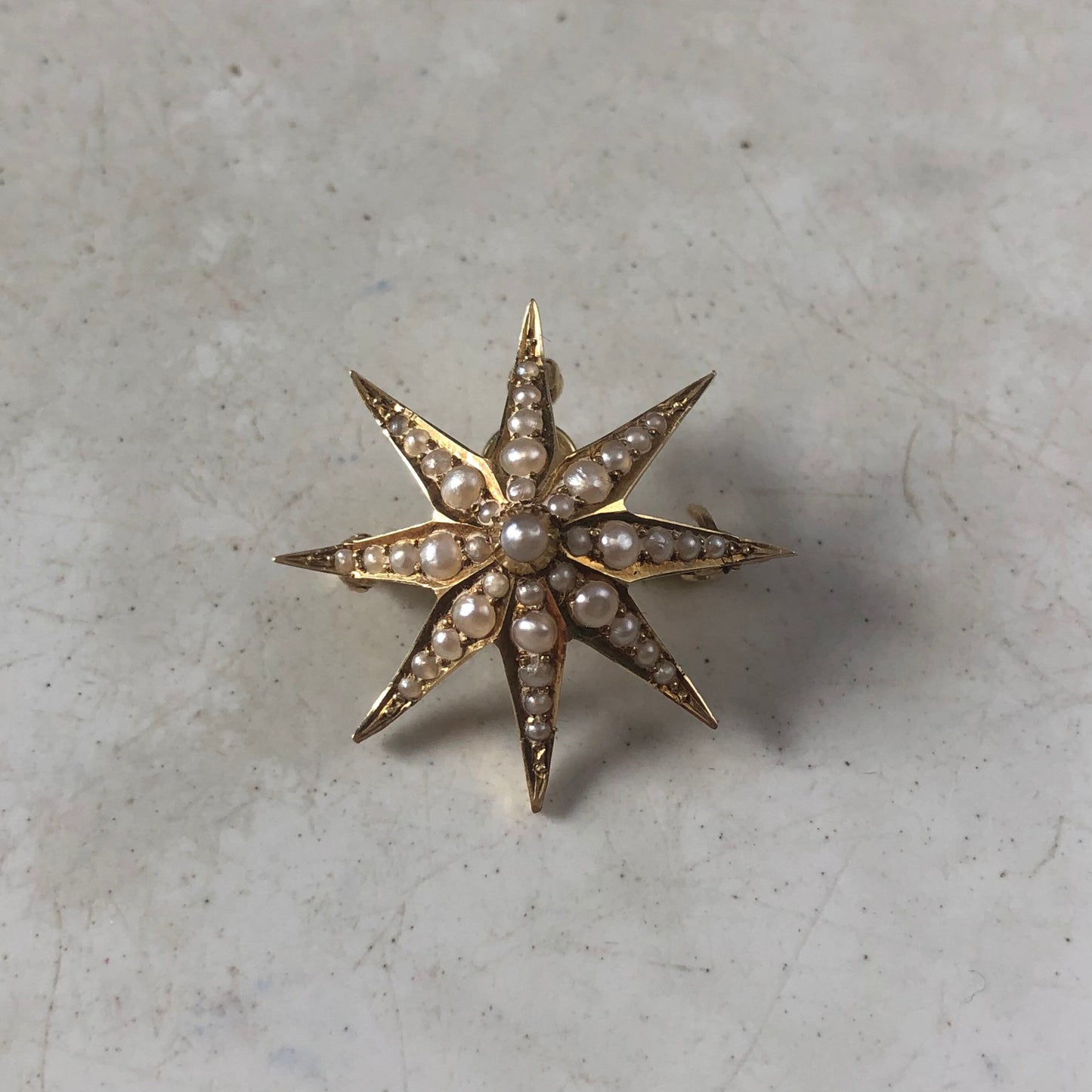 Edwardian 14k Gold Yellow Gold & Seed Pearl Starburst Convertible Pendant Brooch
