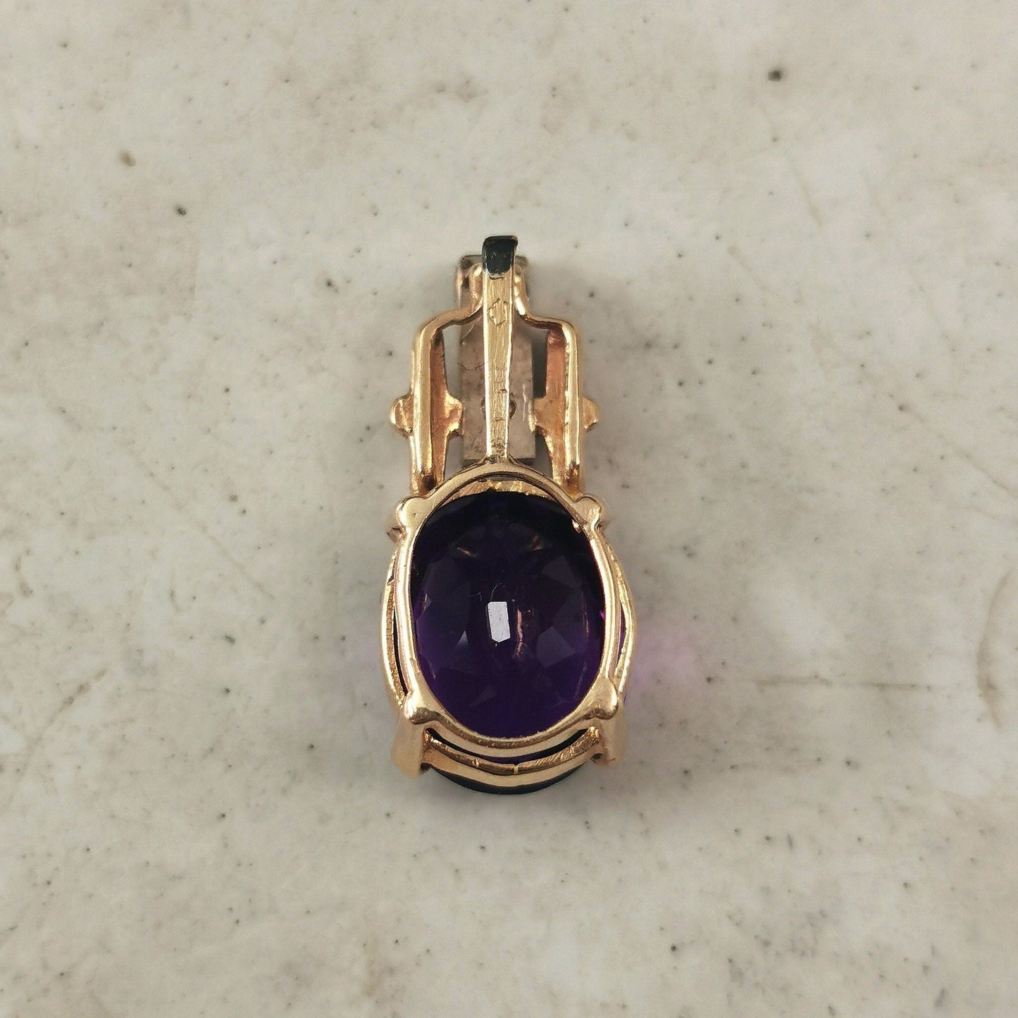 Vintage Large 14k Yellow and White Gold Amethyst and Diamond Pendant