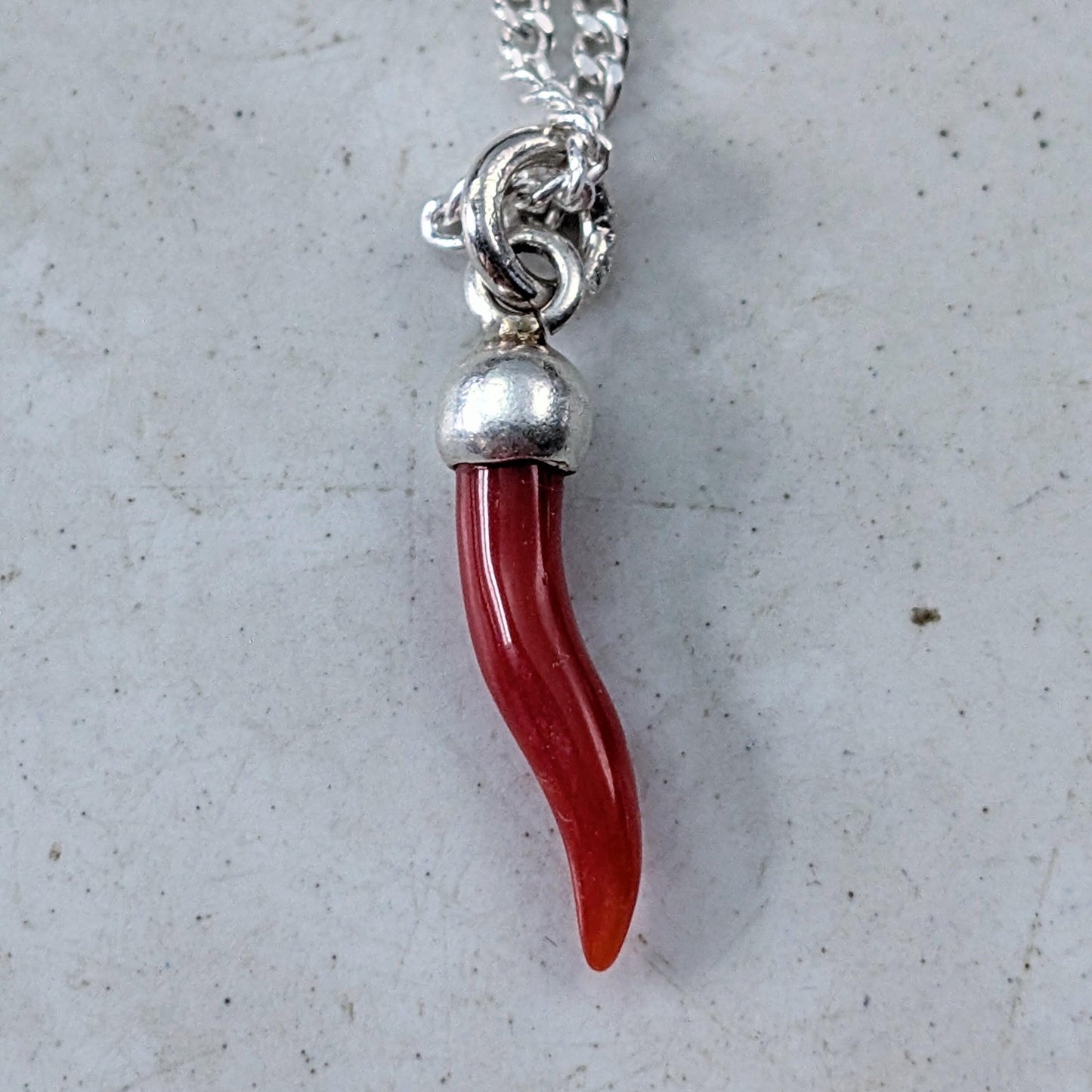 Sterling Silver Italian Red Coral Cornicello Necklace - Lucky Horn