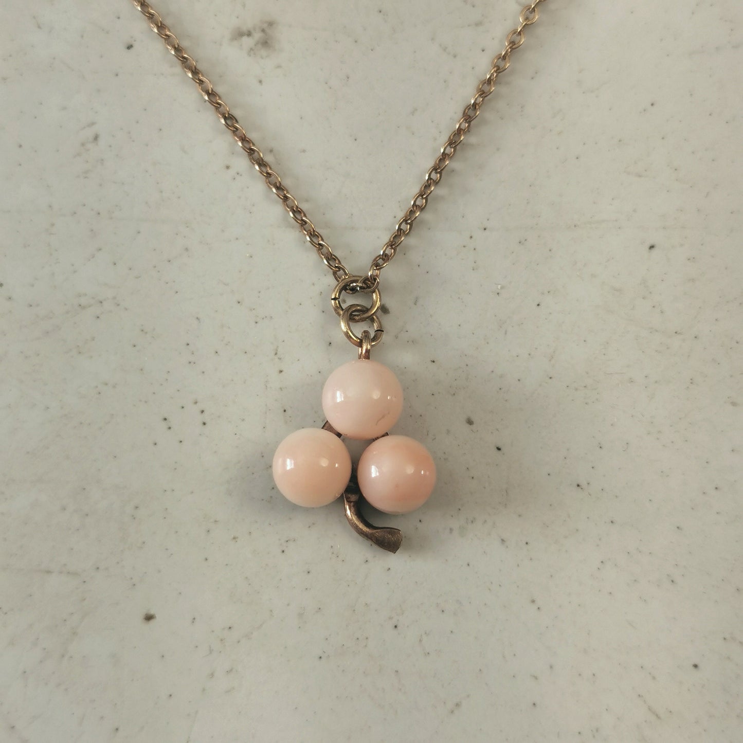 Early Krementz 12k Gold Filled Genuine Coral Trefoil Pendant Necklace