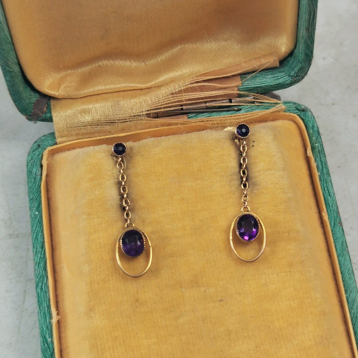 Edwardian 9ct/10K Yellow Gold and Amethyst Conversion Earrings