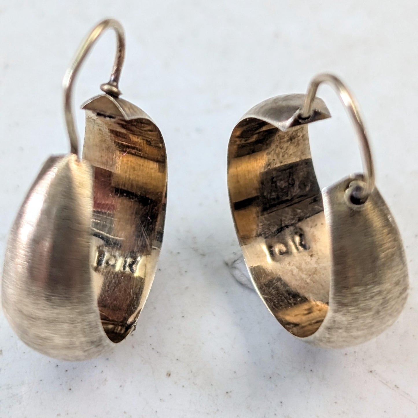 Vintage 10k Yellow Gold Satin Finish Dome Hoop Earrings