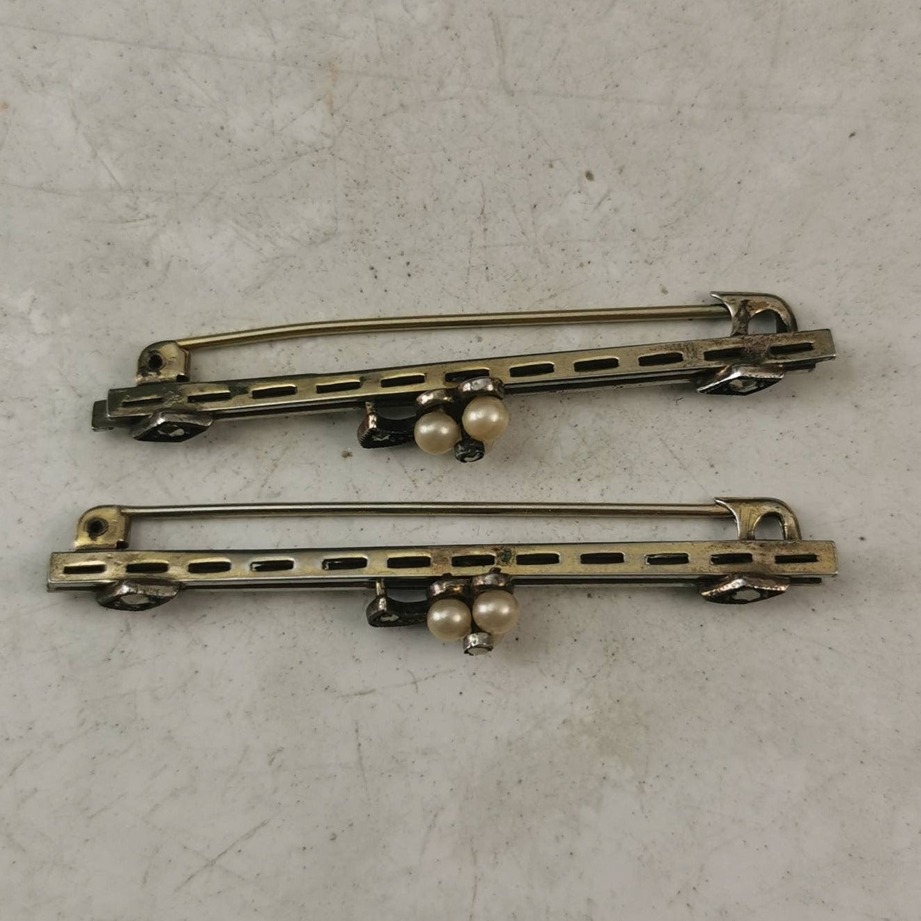 Edwardian Matching Lace Pins Sterling Silver, Pearl and Marcasite