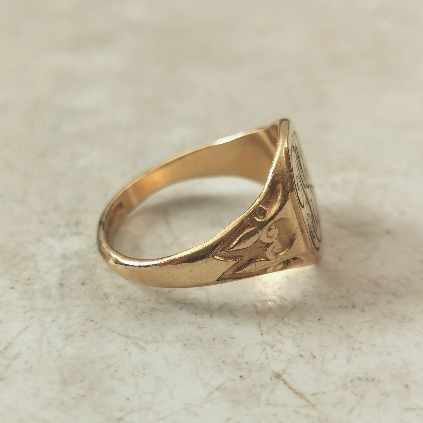 Antique Rolled Gold Plated Signet Ring - Hand Engraved Initials PG