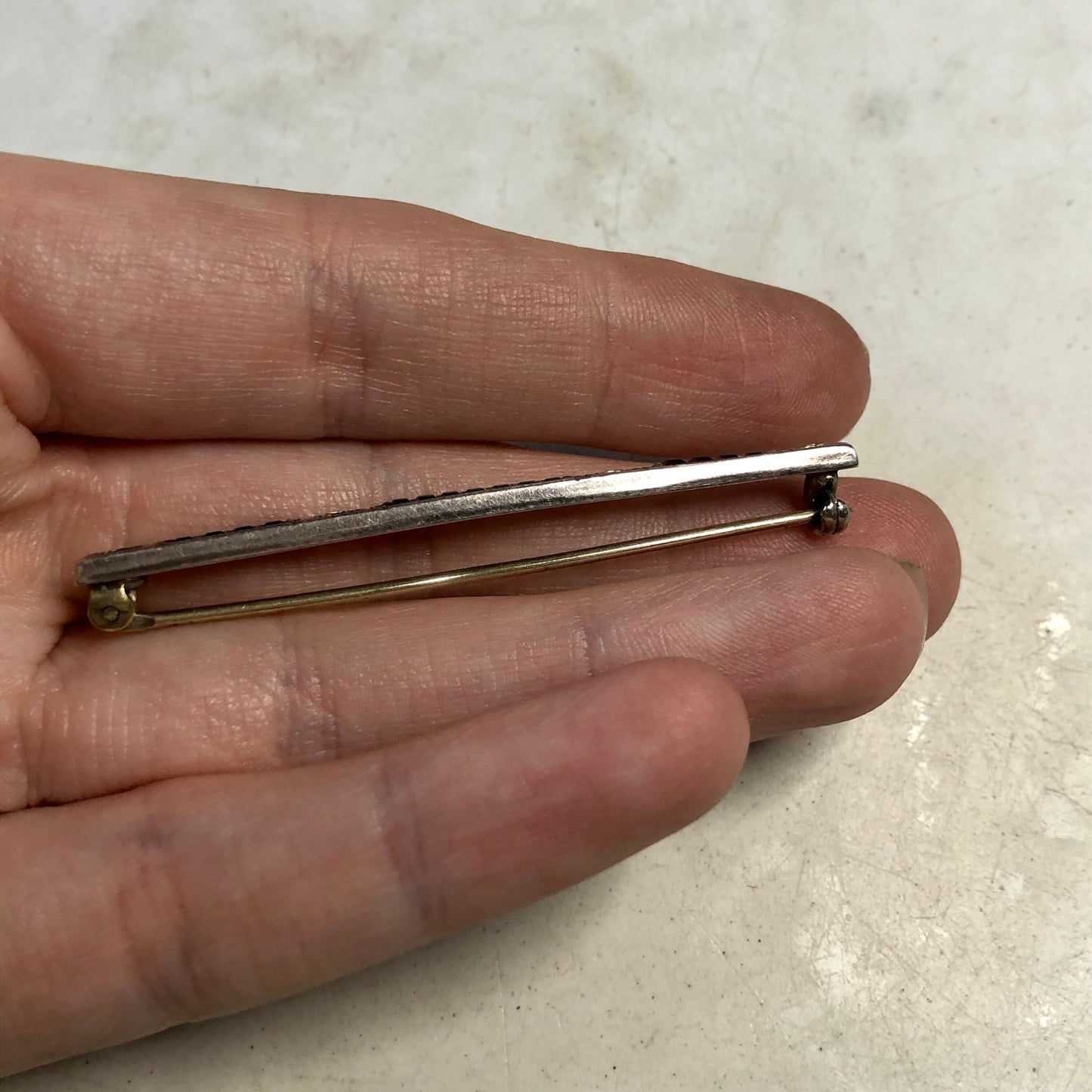 Art Deco Sterling Silver and Carré Cut Paste Stones Bar Brooch