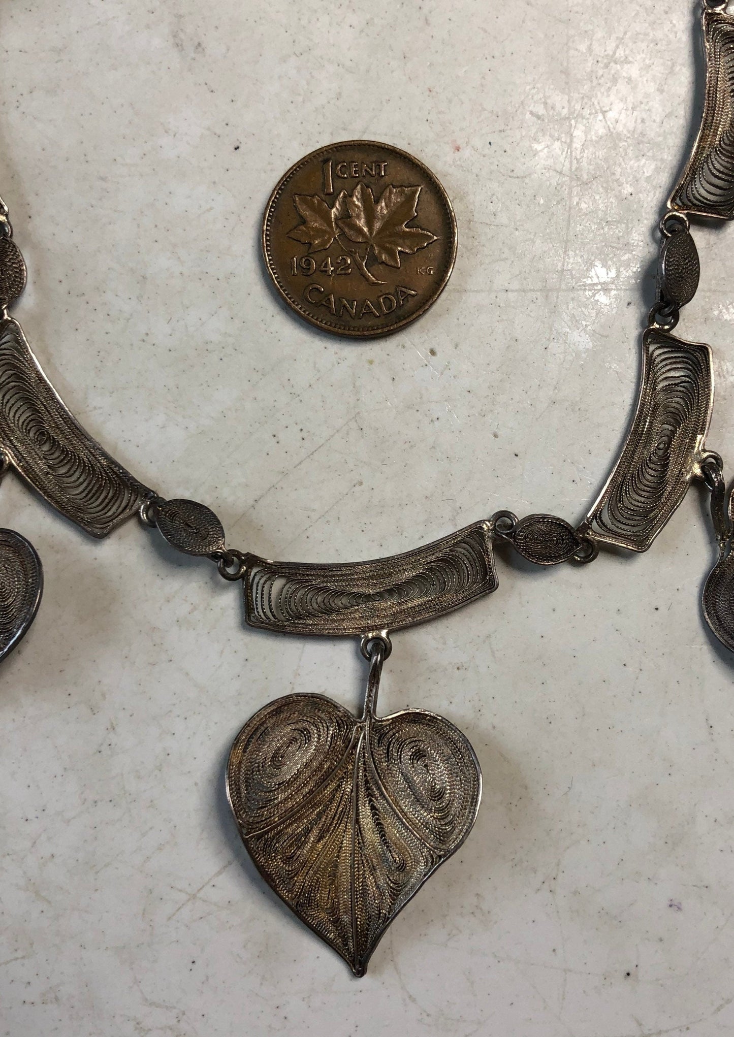 Antique 800 Silver Filigree Leaf Collar Necklace Necklace
