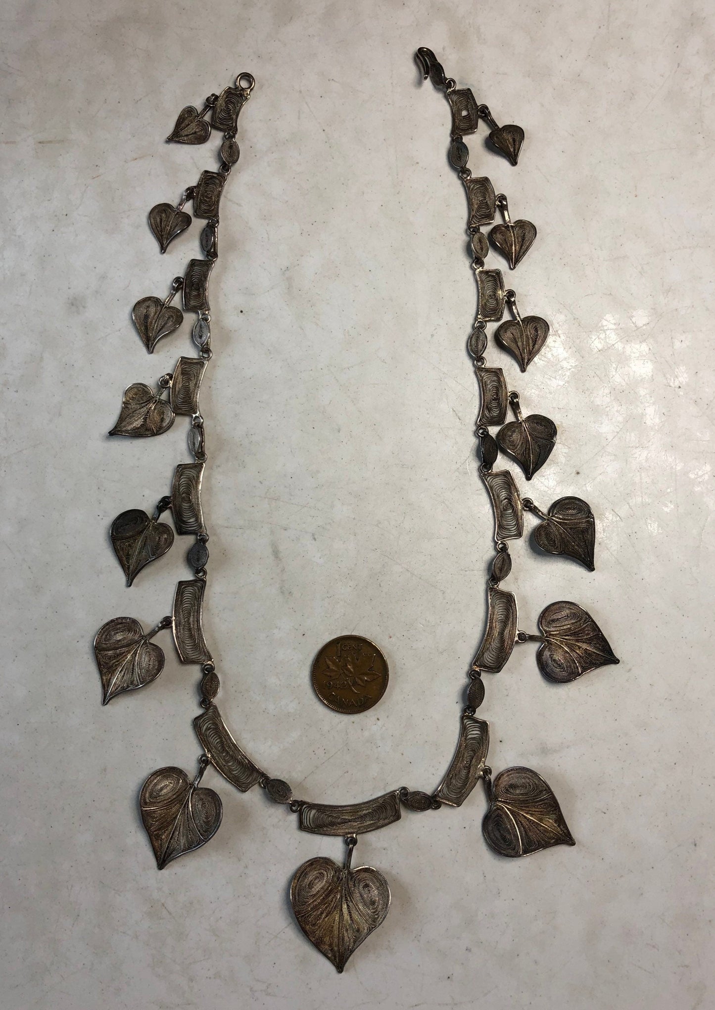 Antique 800 Silver Filigree Leaf Collar Necklace Necklace