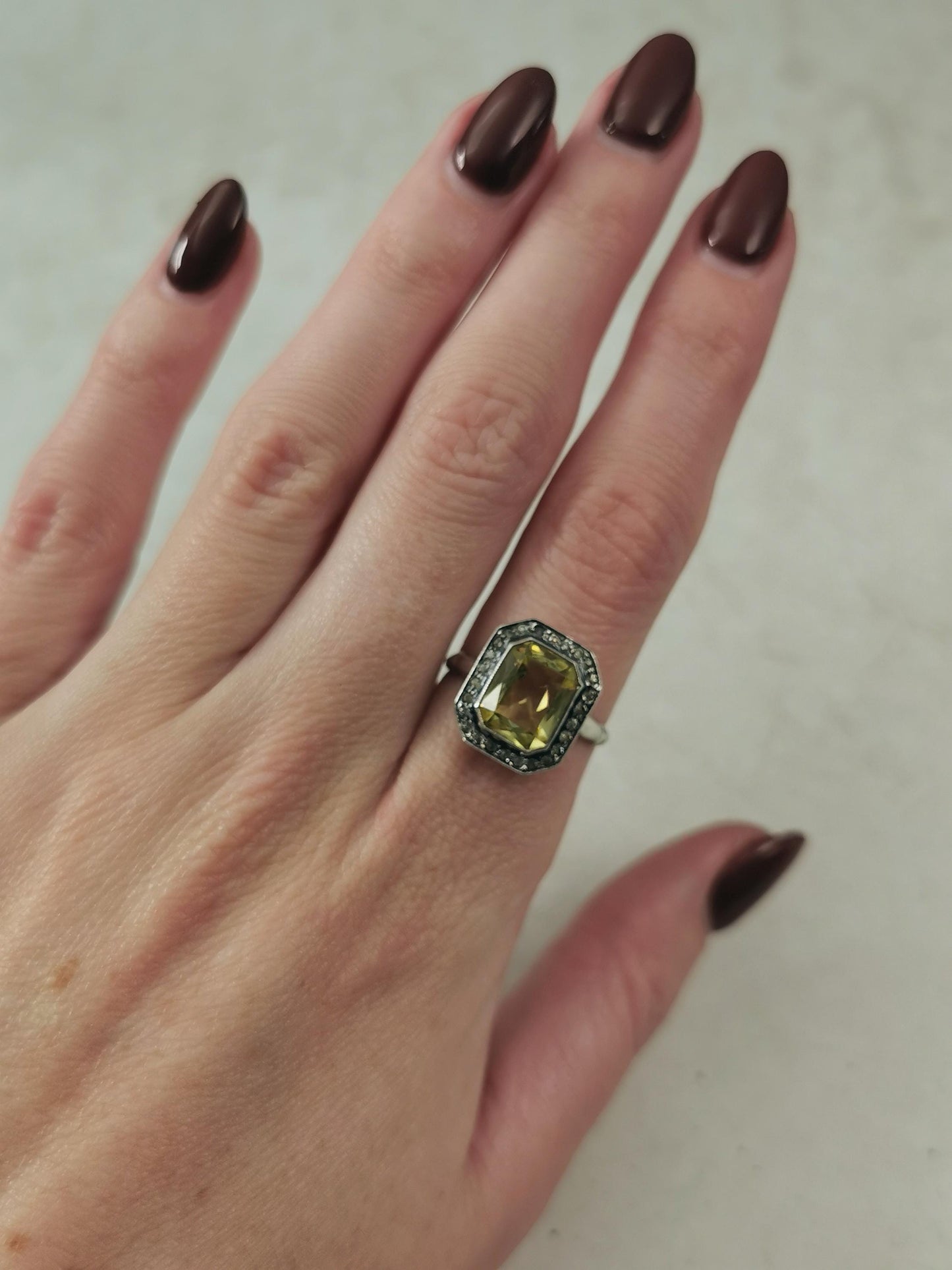 Art Deco Sterling Silver Uranium Glass Ring