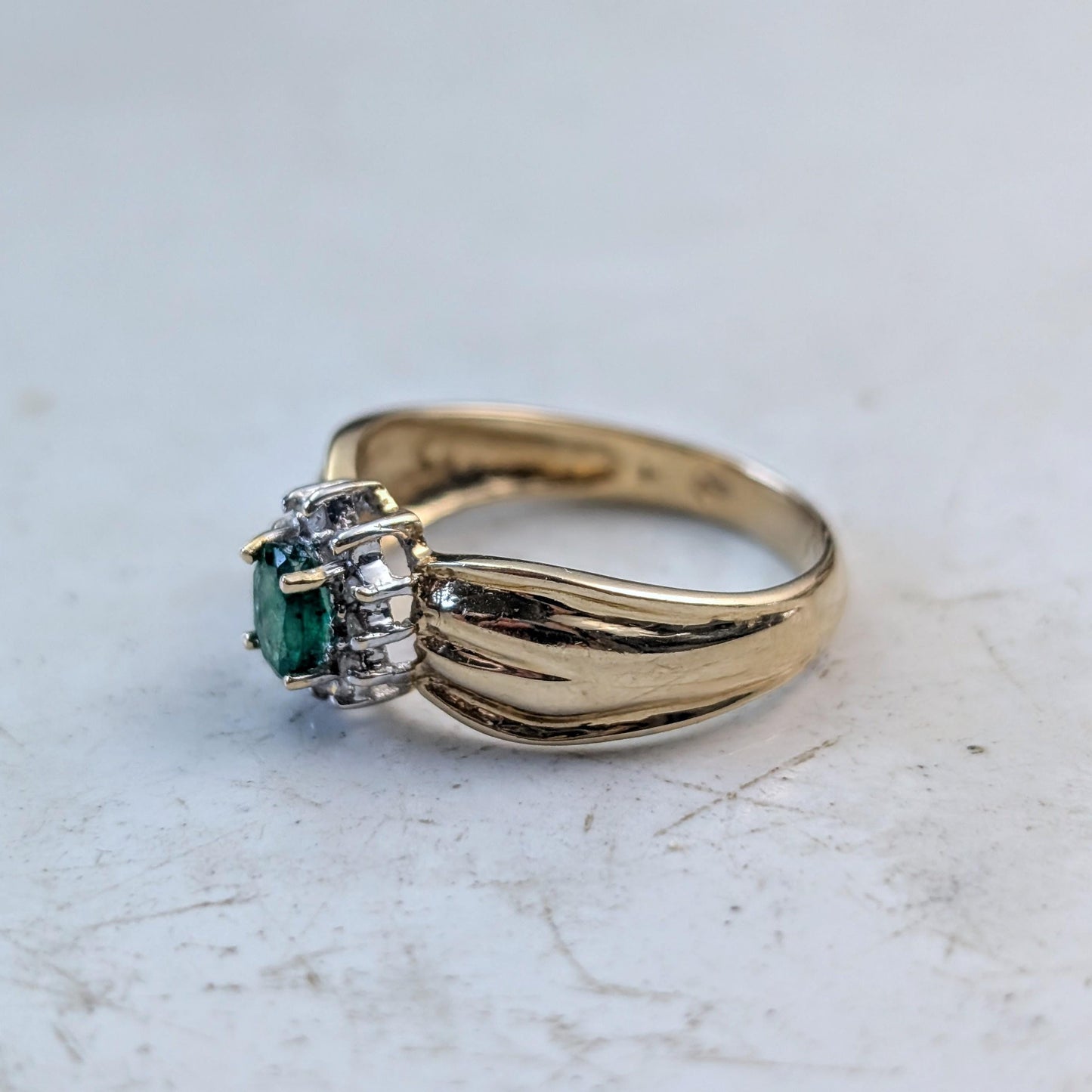 Estate 14k Emerald & Diamond Cluster Ring