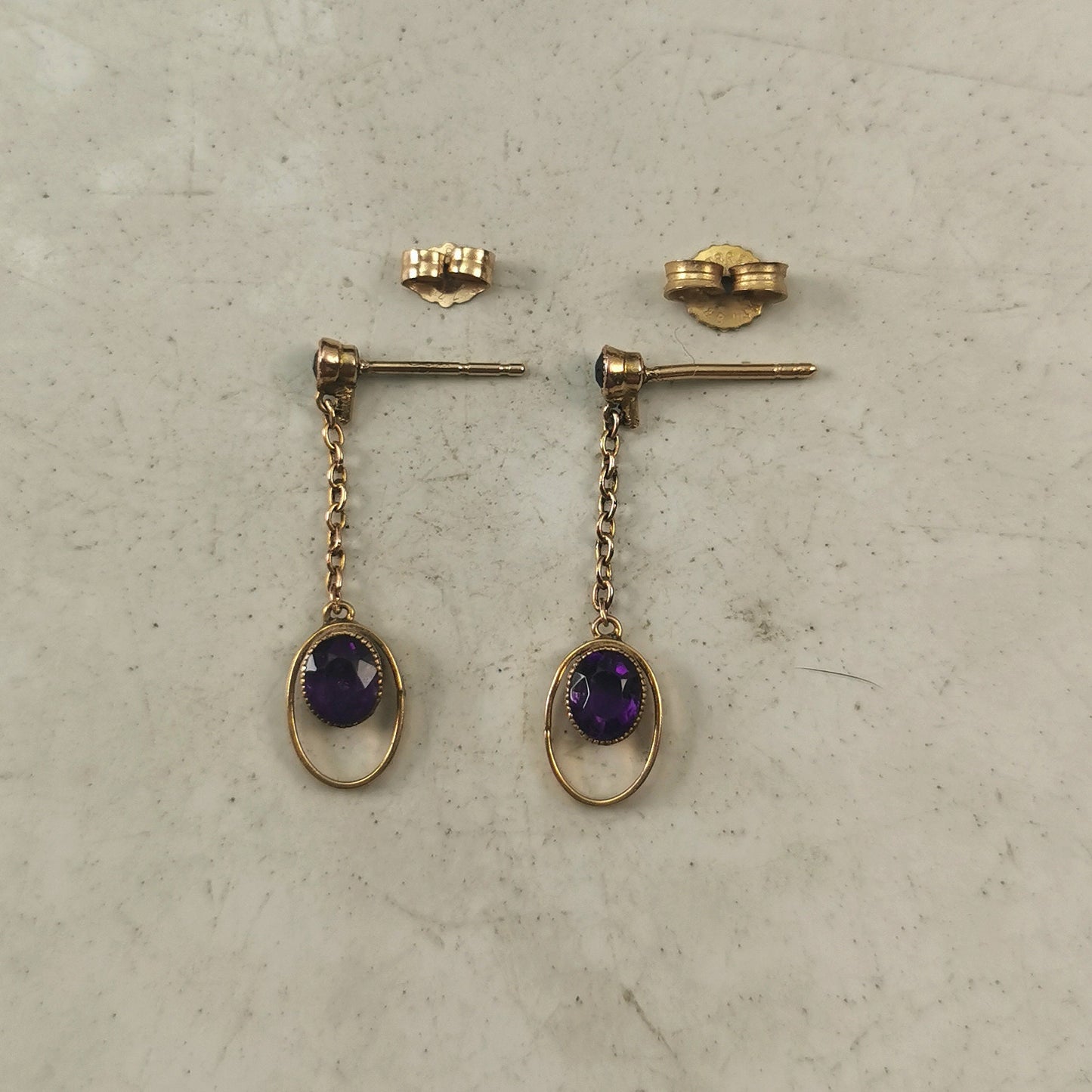 Edwardian 9ct/10K Yellow Gold and Amethyst Conversion Earrings