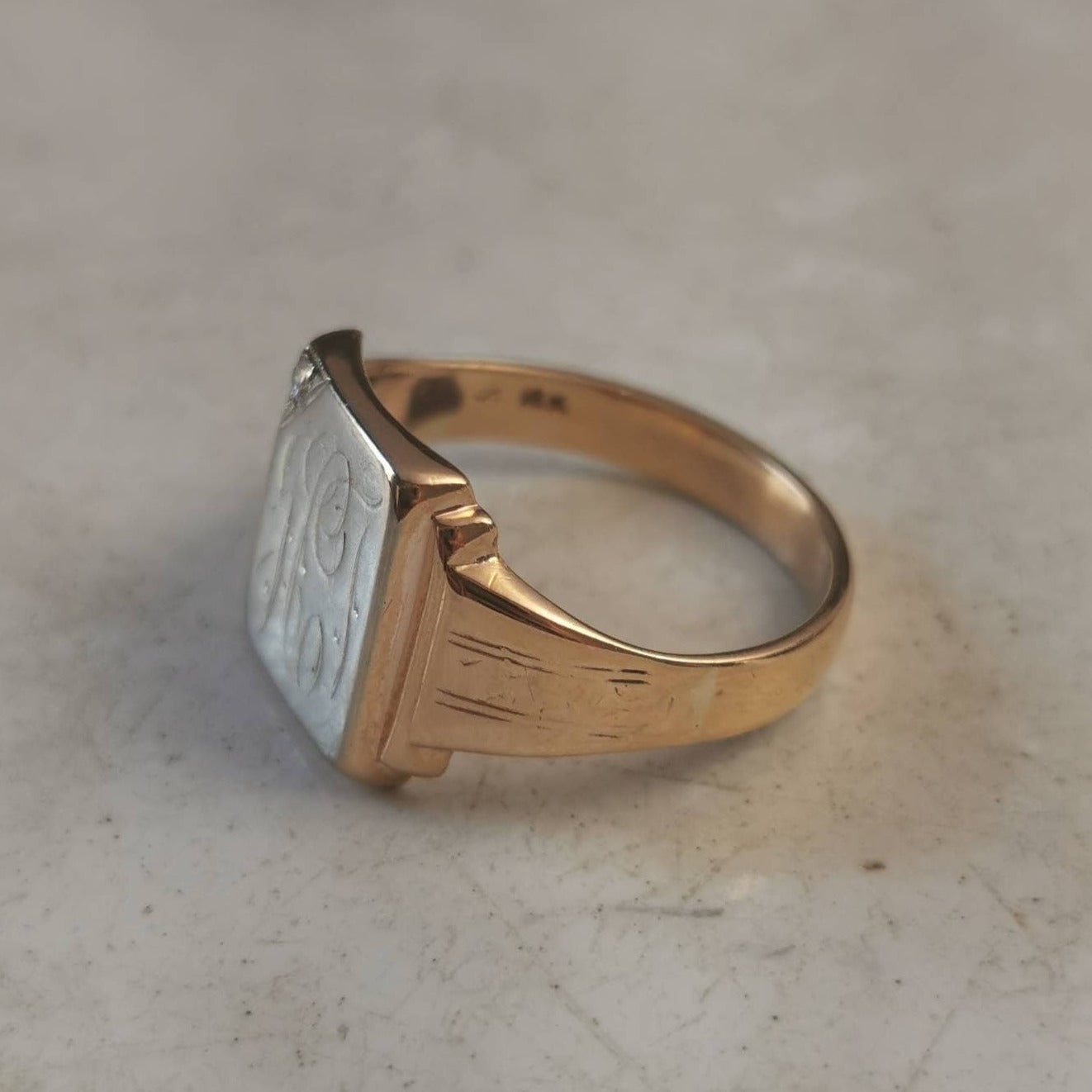 Vintage 10k Solid Gold Signet Ring with Initials HJ