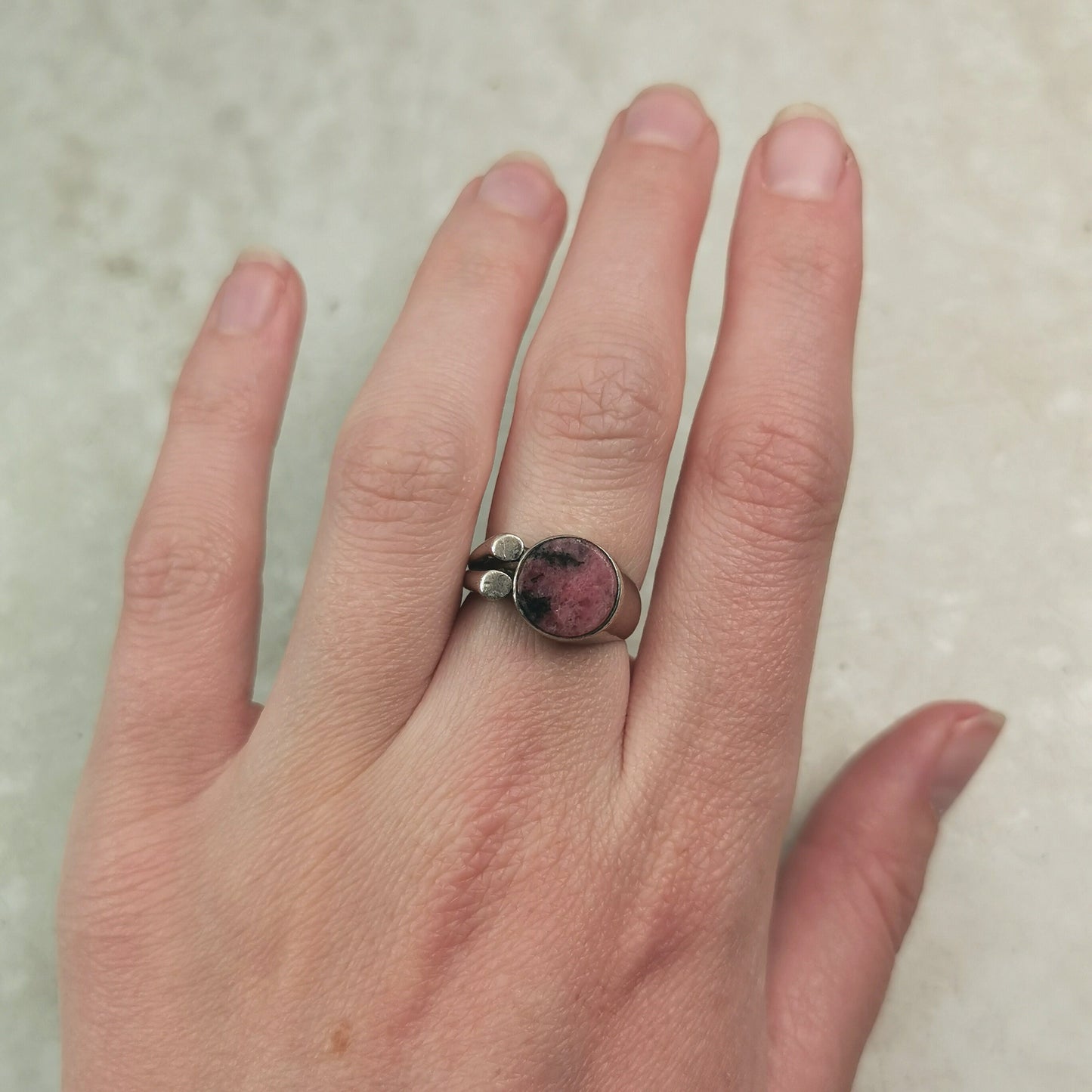 Mid-century Modern Sterling Silver and Rhodonite Ring