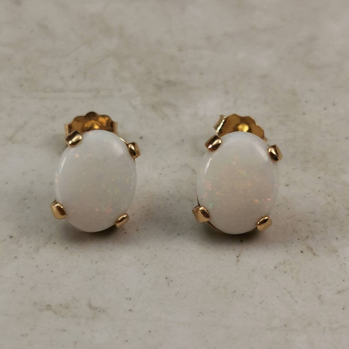 Estate 14k Yellow Gold Large Genuine Opal Studs