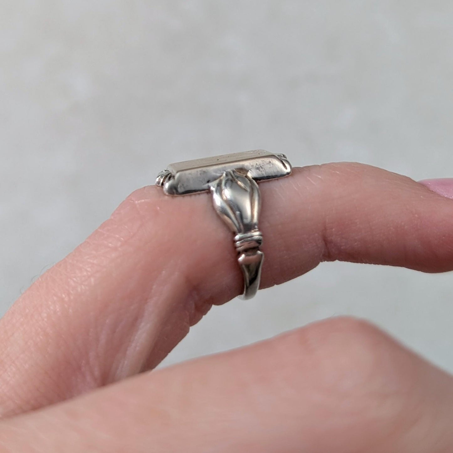 Art Deco Sterling Silver & 10K Yellow Gold Initial B Pinky Signet Ring