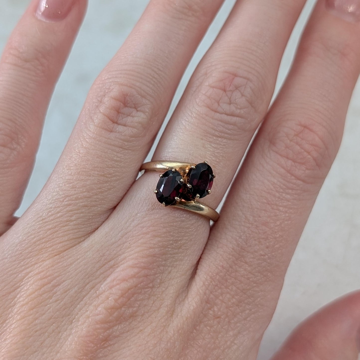 Art Deco 10k Yellow Gold Toi & Moi Garnet Ring