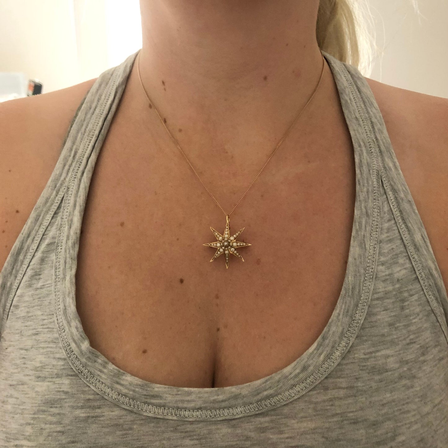 Edwardian 14k Gold Yellow Gold & Seed Pearl Starburst Convertible Pendant Brooch