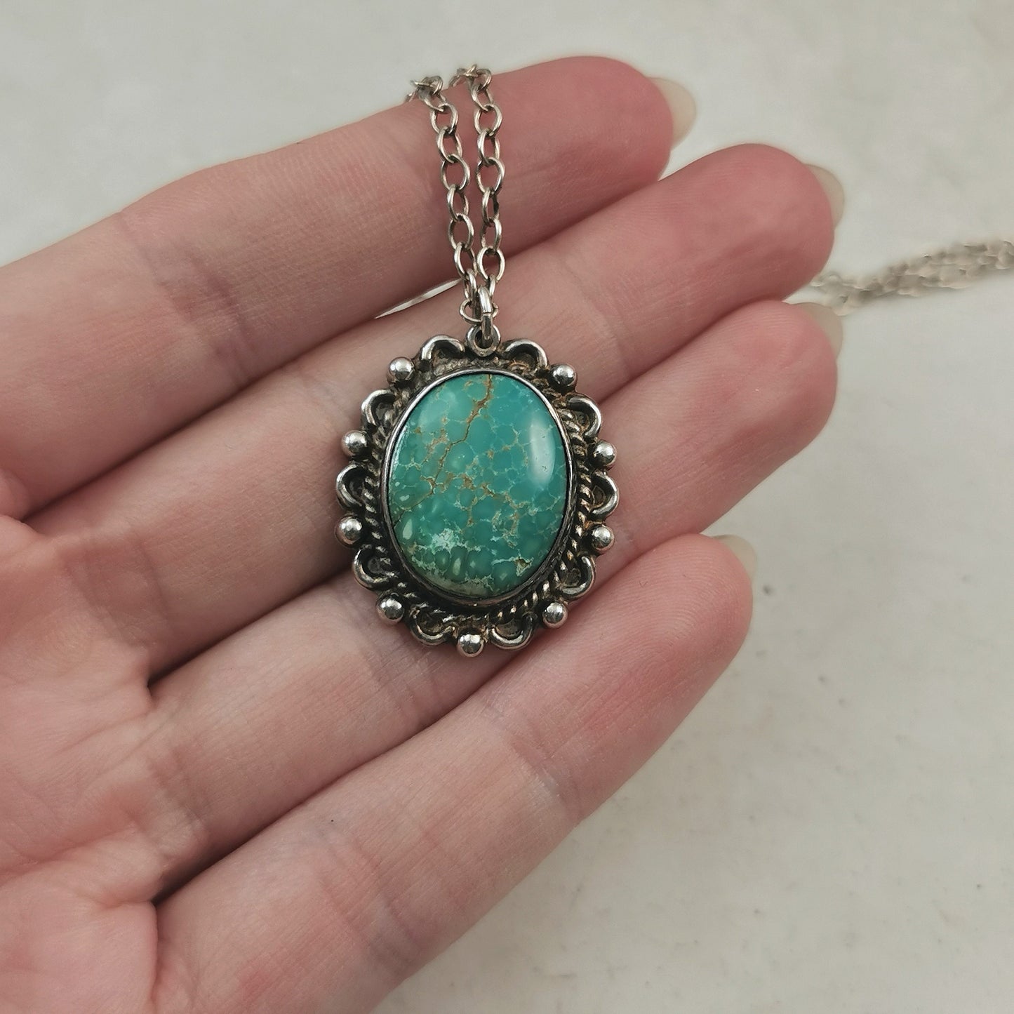 Vintage Southwestern Sterling Silver Turquoise Pendant Necklace