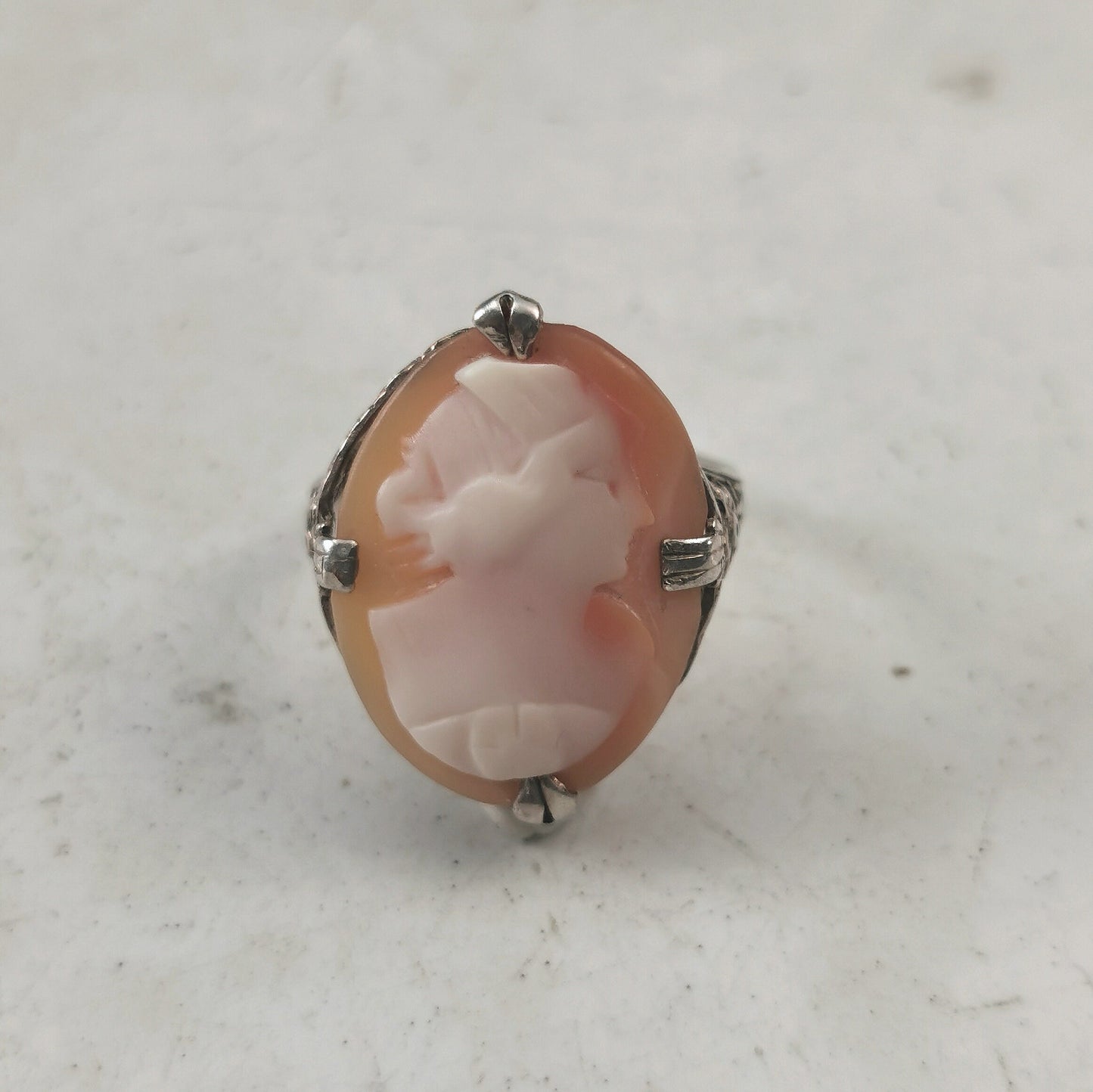 Art Deco Sterling Silver and Carved Cameo Ring