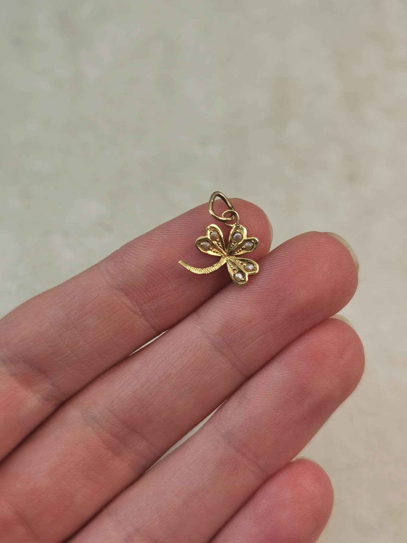 Antique 14k Yellow Gold and Seed Pearl Clover Conversion Charm