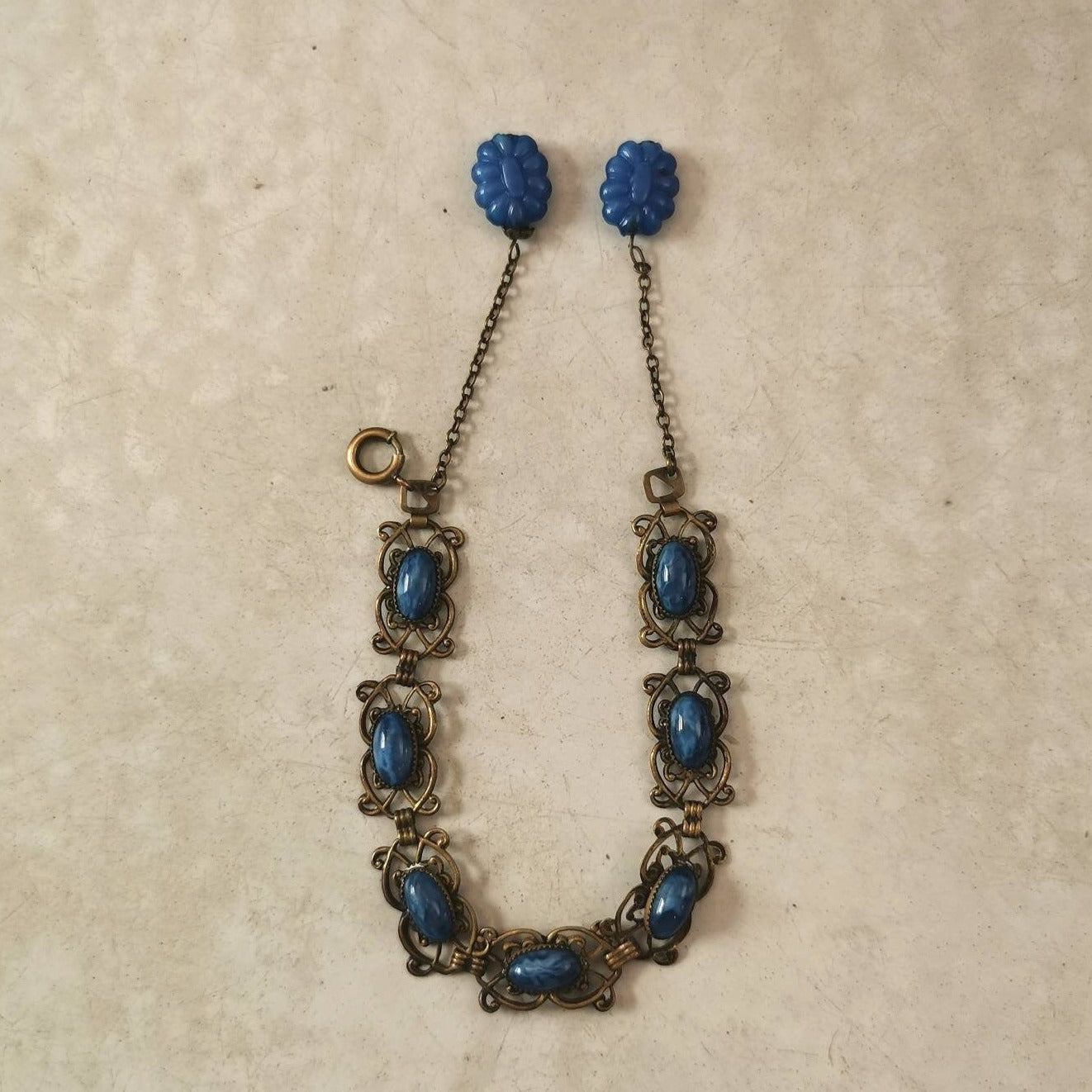 Antique Czech Glass Filigree Bracelet with Dangles