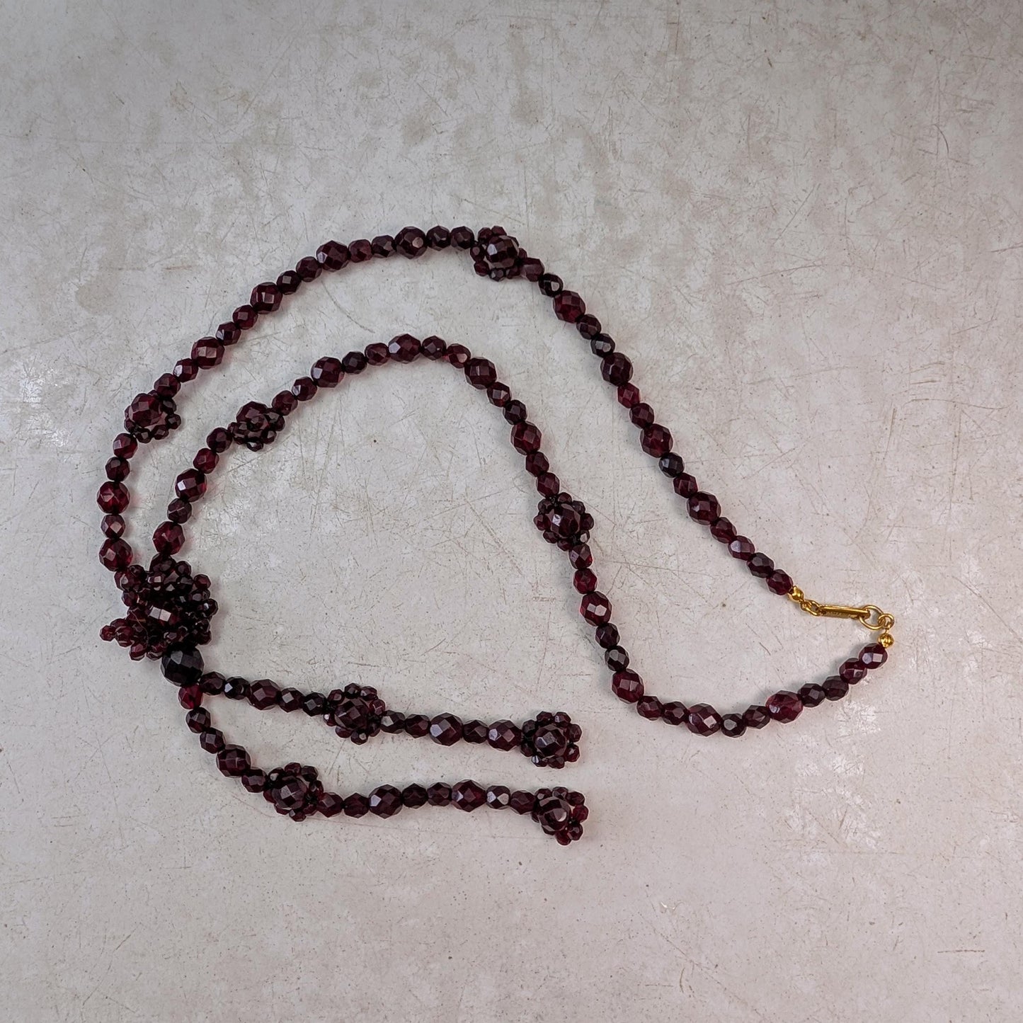 Vintage Miriam Haskell Ruby Faceted Glass Lariat Necklace