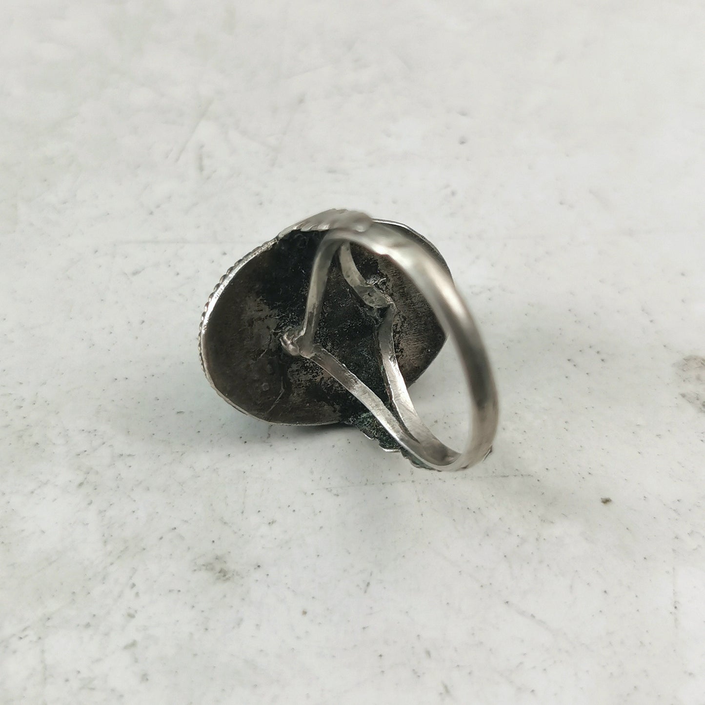 Vintage Silver and Imitation Turquoise Hubbell Glass Ring