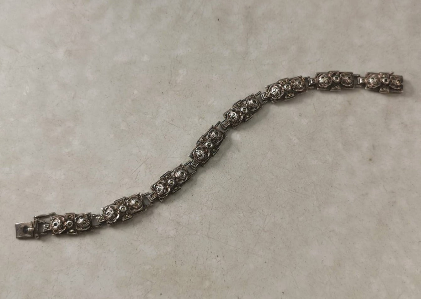 Art Deco Birks Sterling Silver and Marcasite Rose Bracelet