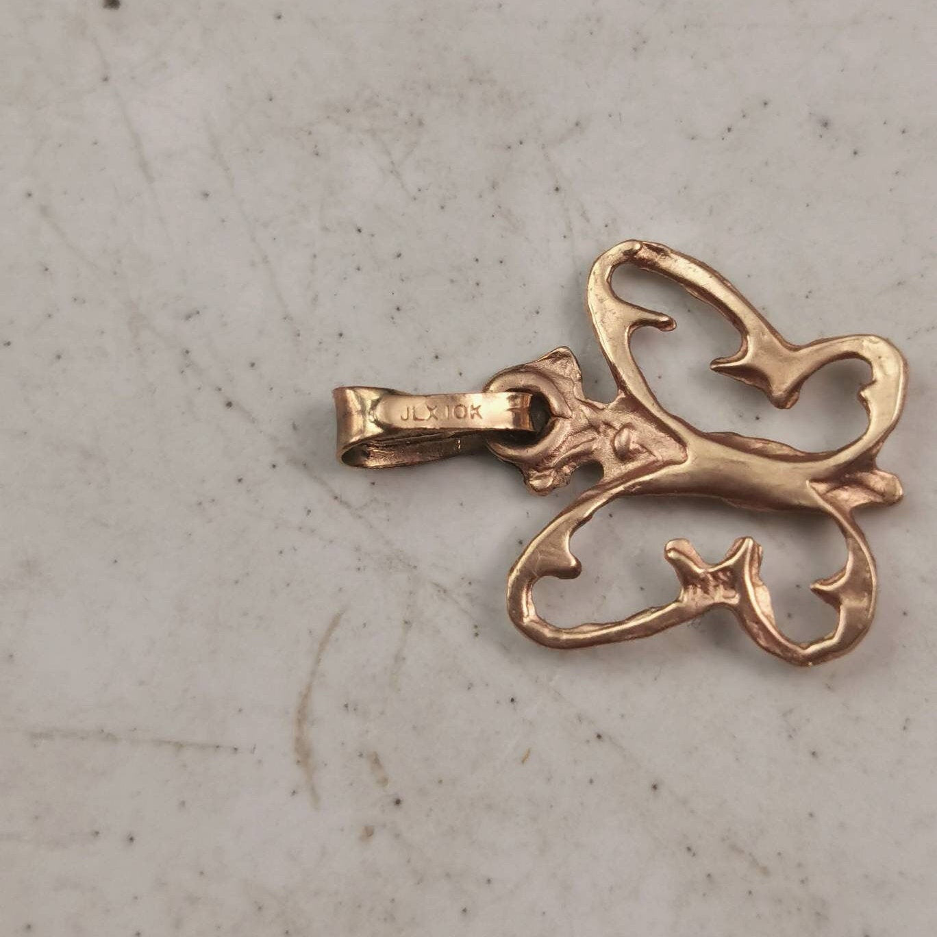 Vintage 10k Yellow Gold Diamond Cut Butterfly Pendant