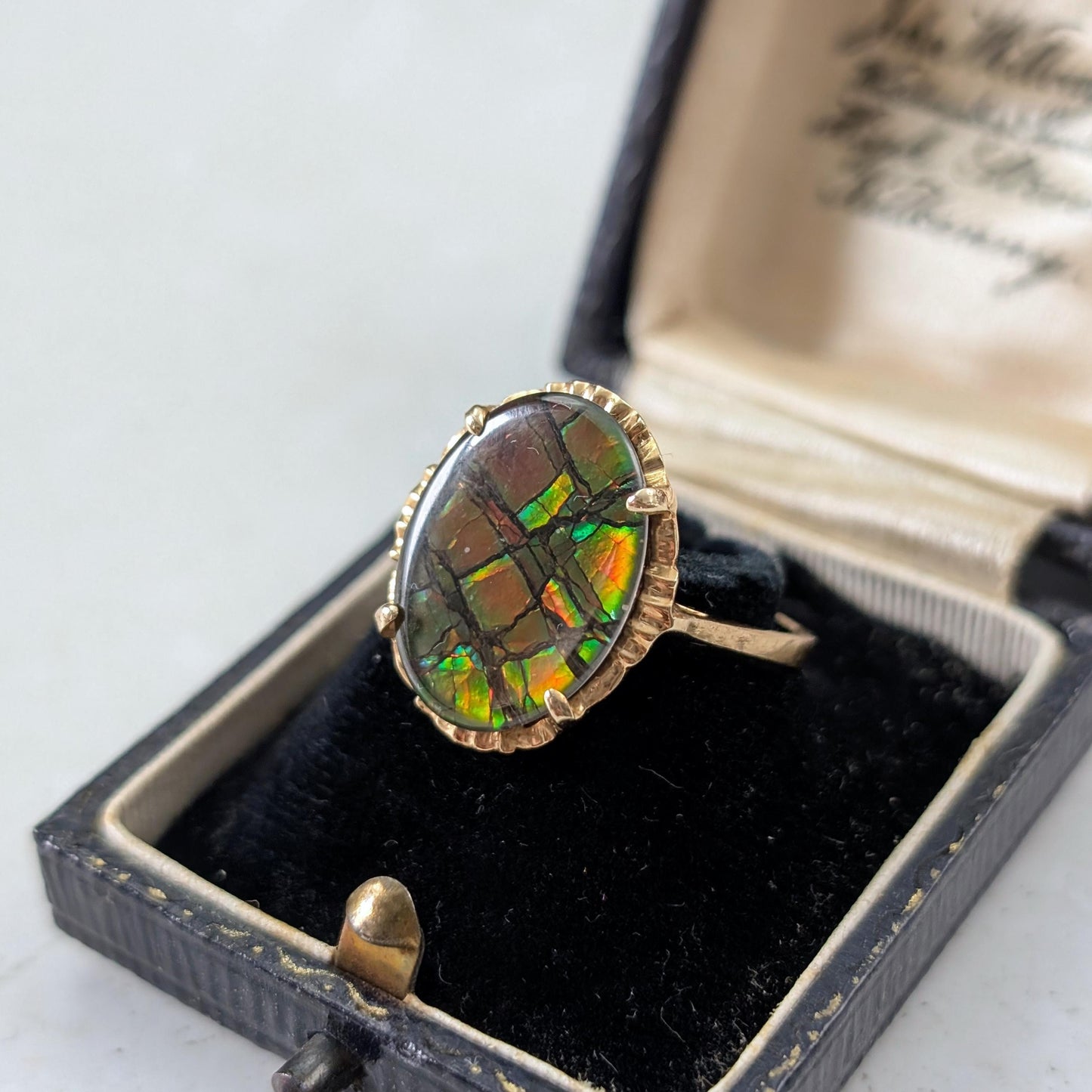 Vintage 10k Yellow Gold Ammolite Triplet Ring