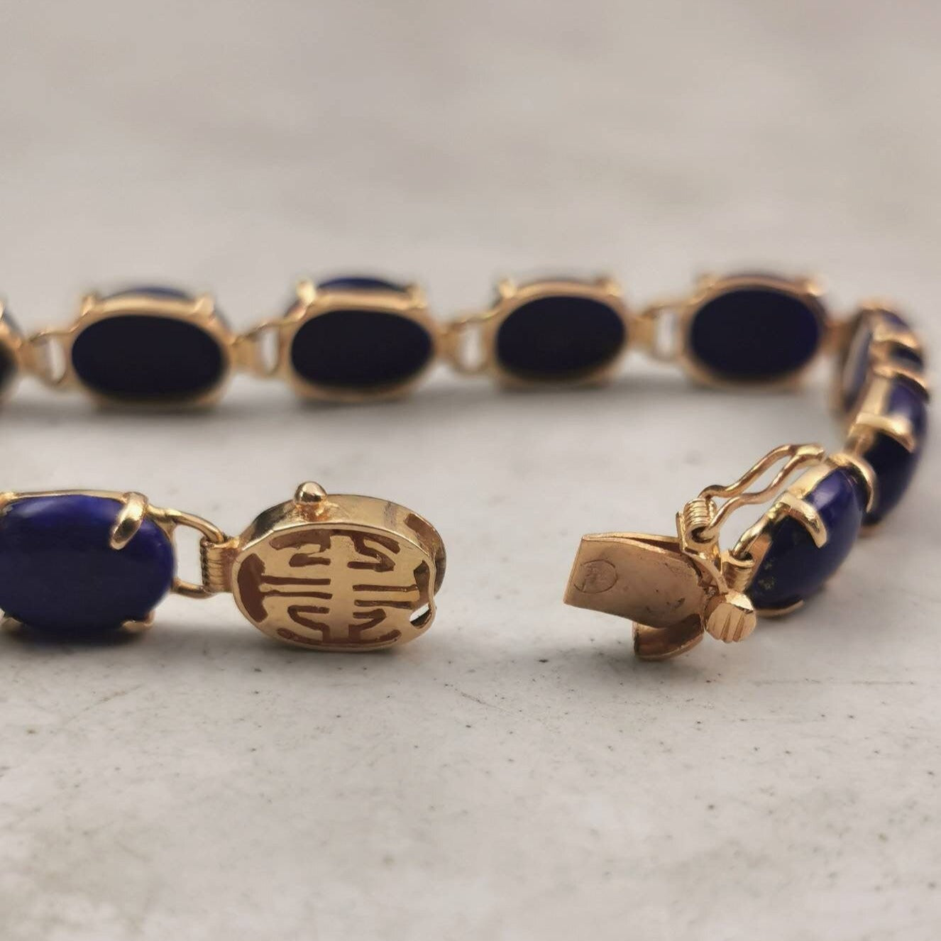 Estate 14k Yellow Gold Lapis Lazuli Tennis Bracelet