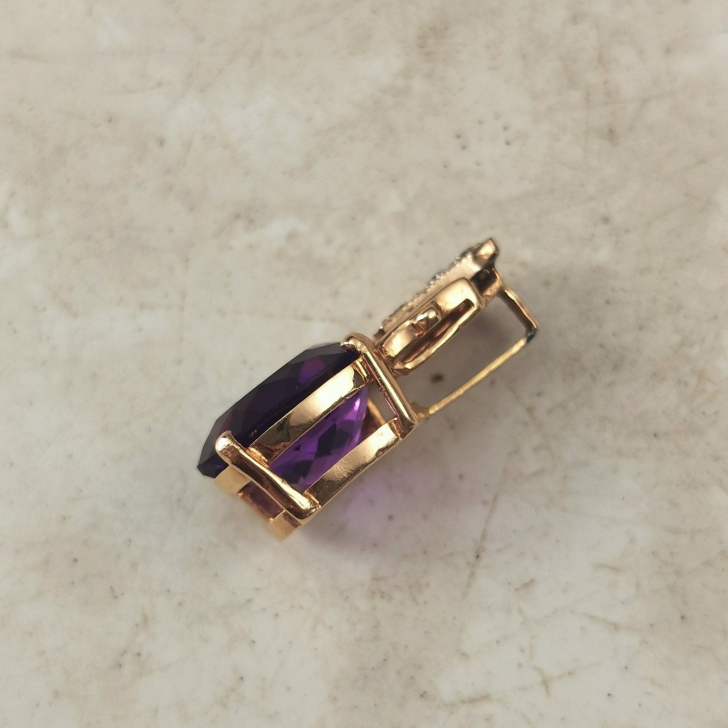 Vintage Large 14k Yellow and White Gold Amethyst and Diamond Pendant