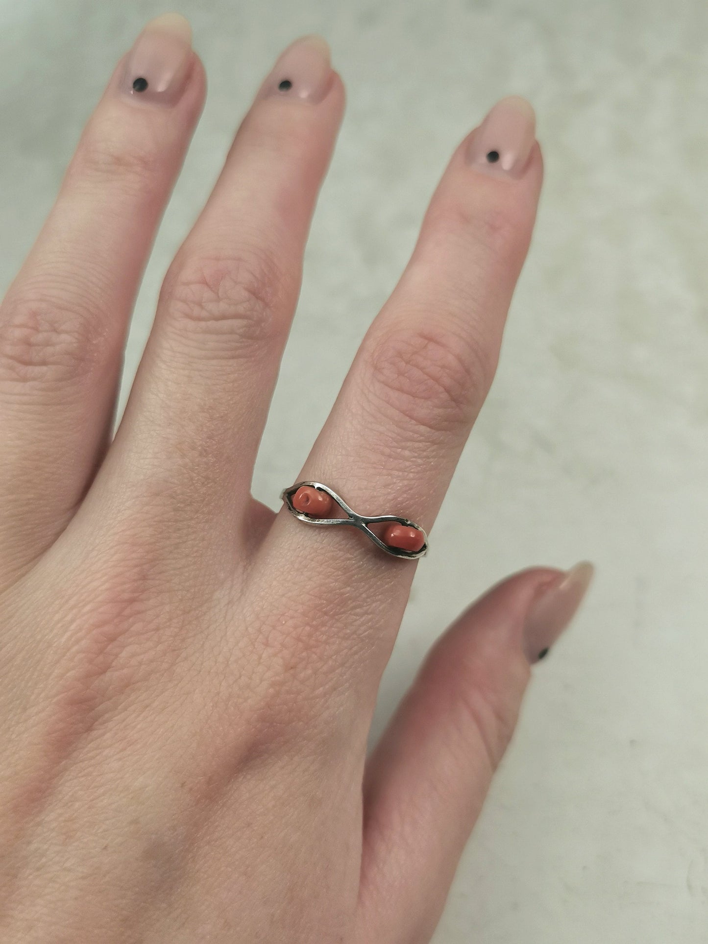 Mid-Century 800 Silver Polish Coral Rolling Ring