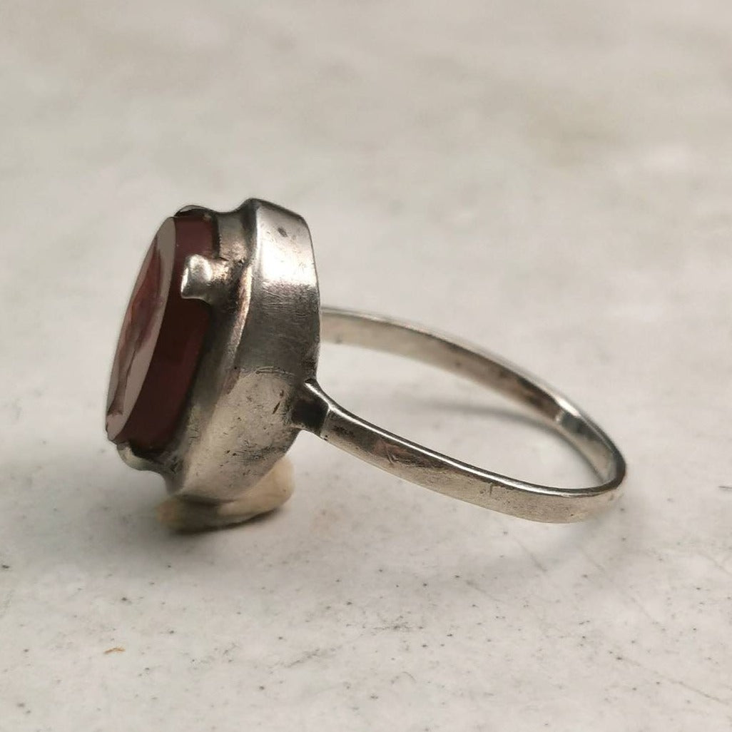 Vintage 835 Silver Carnelian Greek God Hermes Intaglio Ring