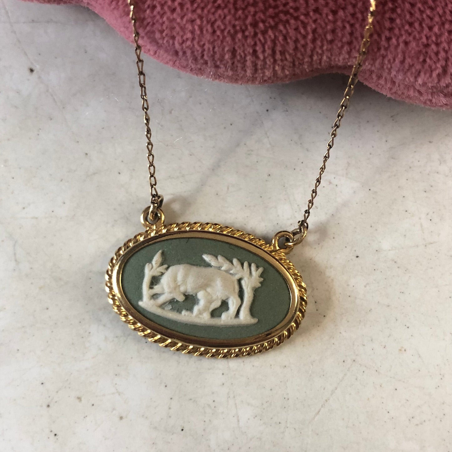 Vintage Gold Filled Wedgwood Necklace - Jasperware Cameo