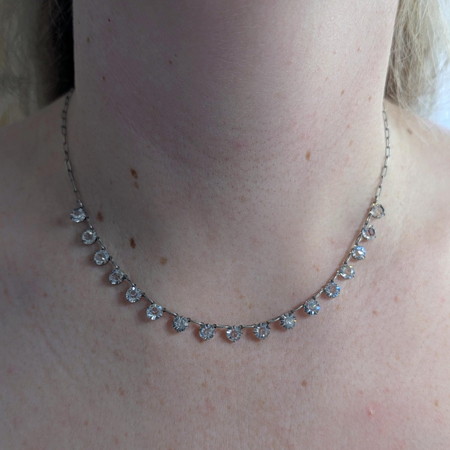 Art Deco Sterling Silver Demi Riviere Crystal Necklace