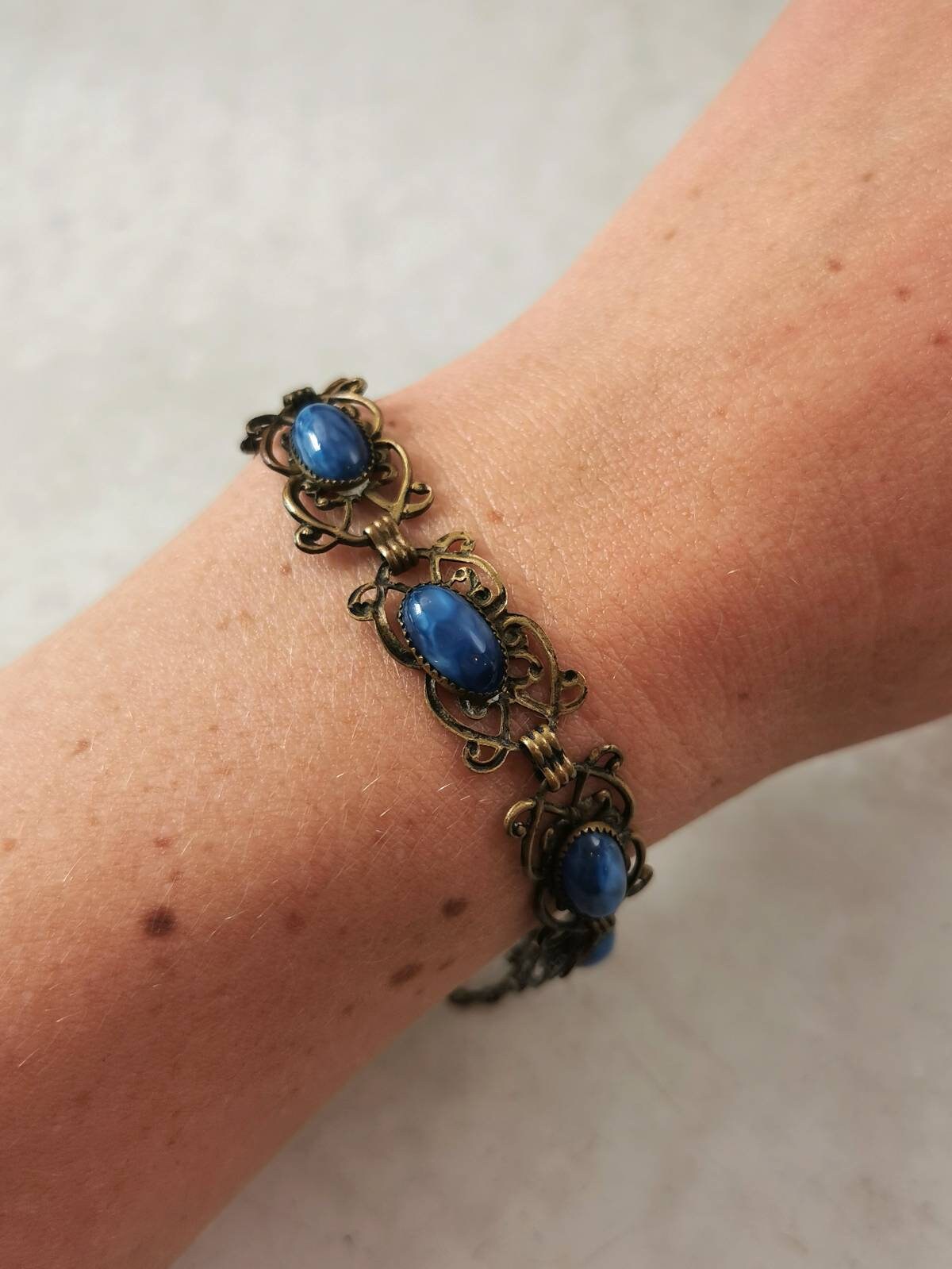 Antique Czech Glass Filigree Bracelet with Dangles