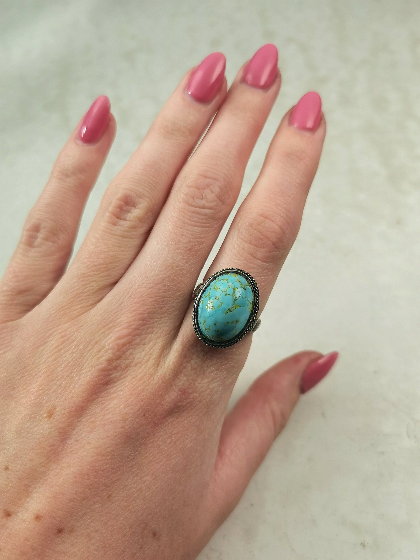 Vintage Silver and Imitation Turquoise Hubbell Glass Ring