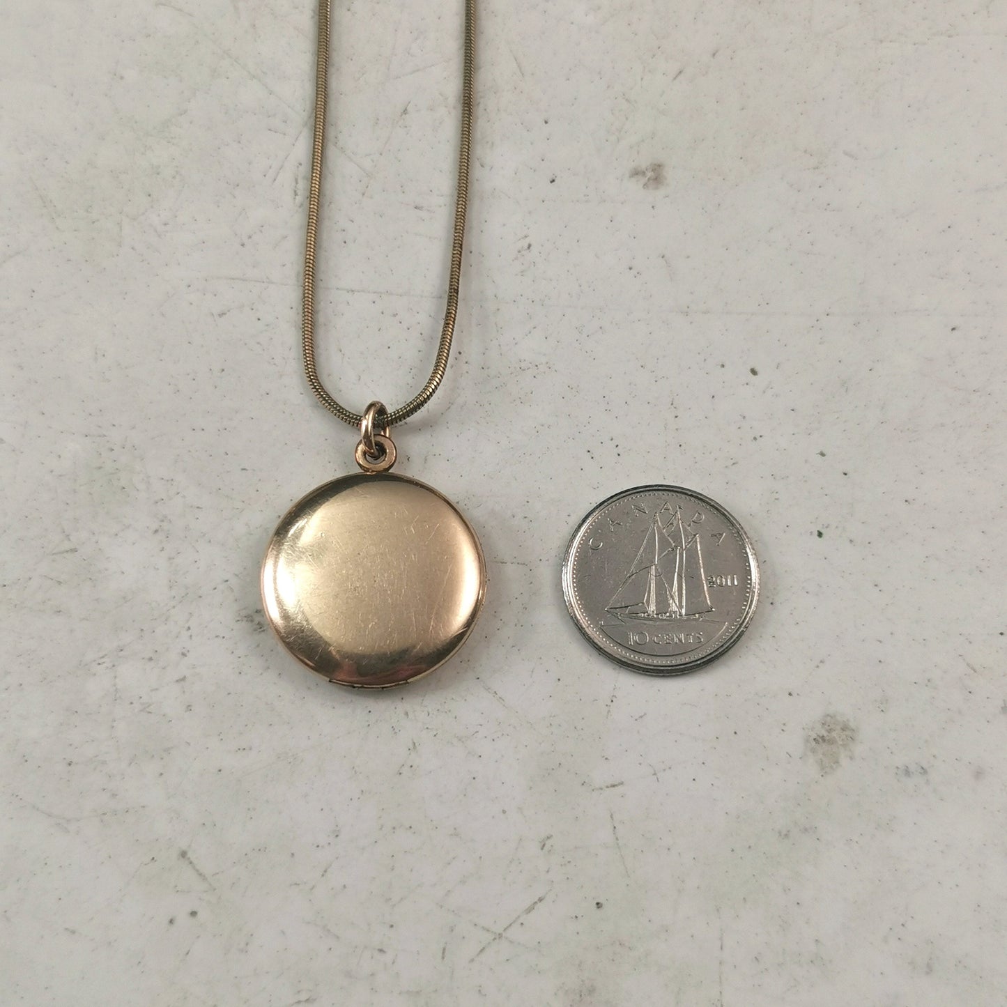 Antique Small Edwardian Gold Filled Round Locket on Snake Chain