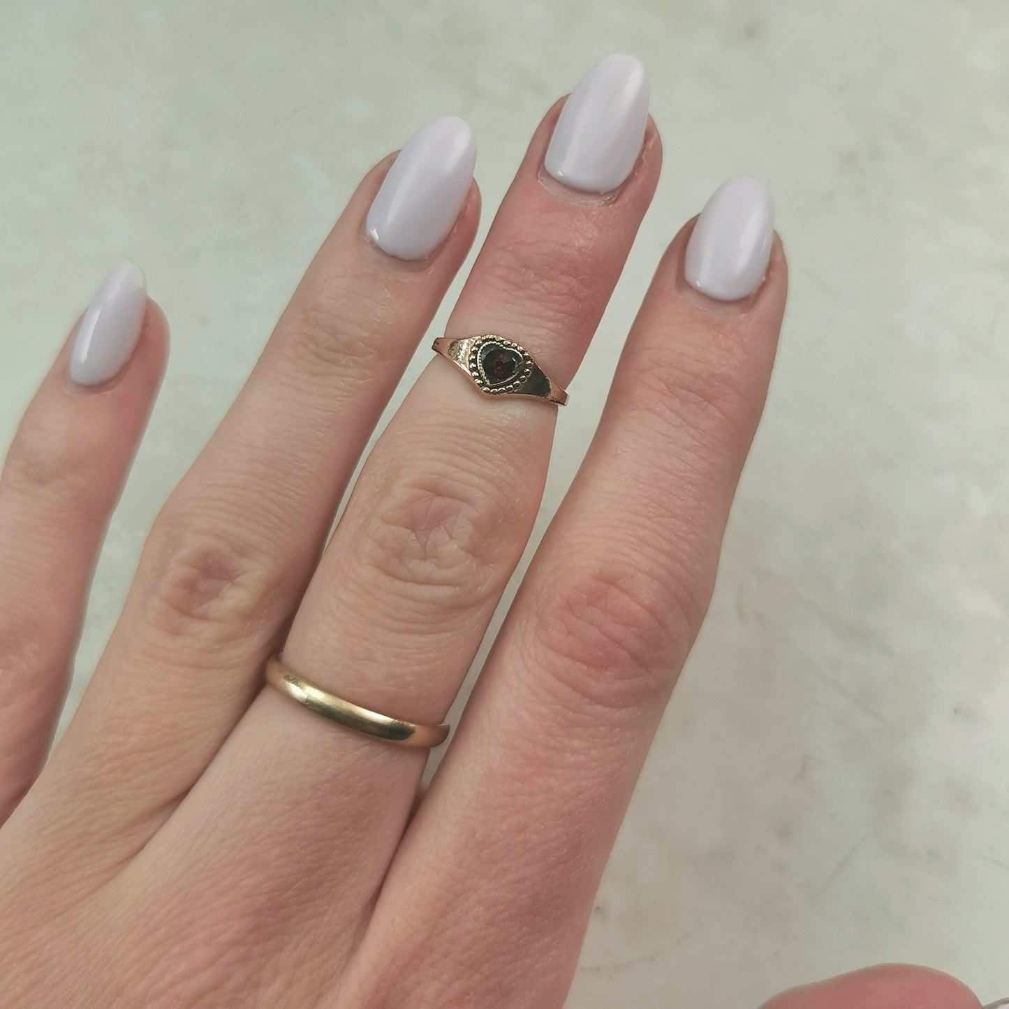 Vintage Uncas 1/20 10K Golf Filled Garnet Paste January Birthstone Baby Ring in Original Box