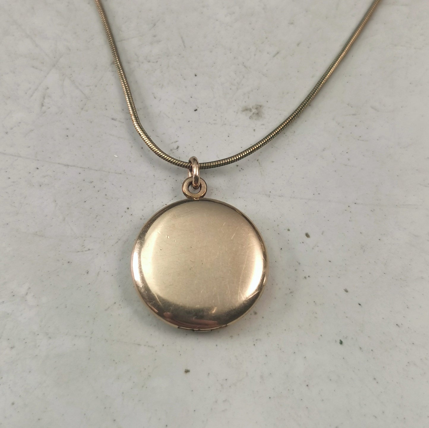 Antique Small Edwardian Gold Filled Round Locket on Snake Chain