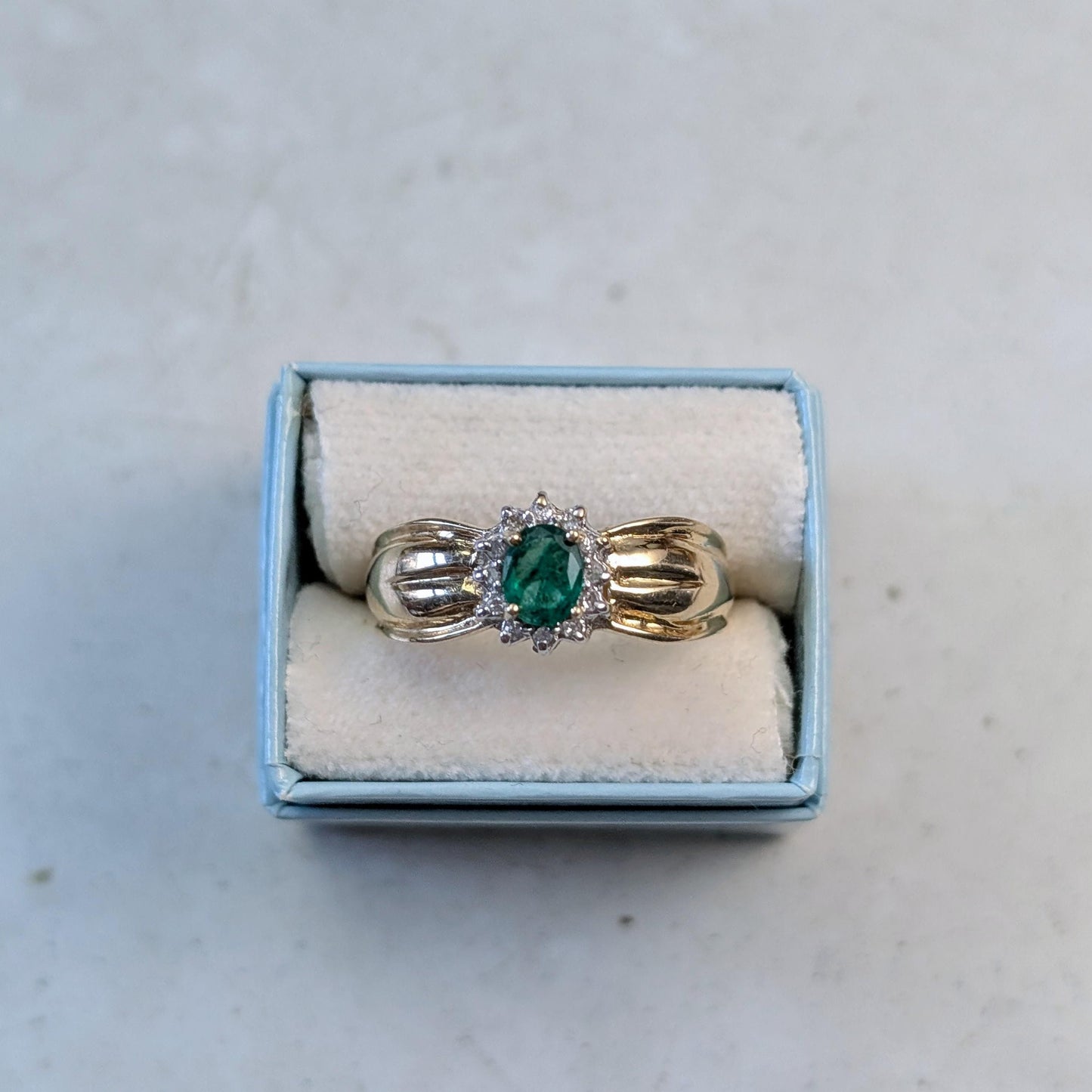 Estate 14k Emerald & Diamond Cluster Ring