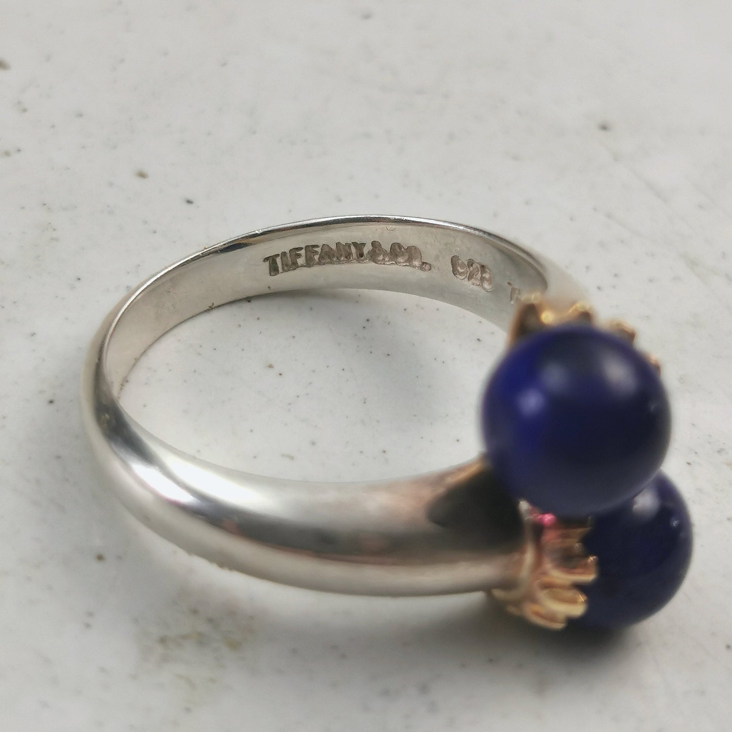 Vintage Tiffany & Co. Sterling Silver and 18k Lapis Lazuli Bypass Ring