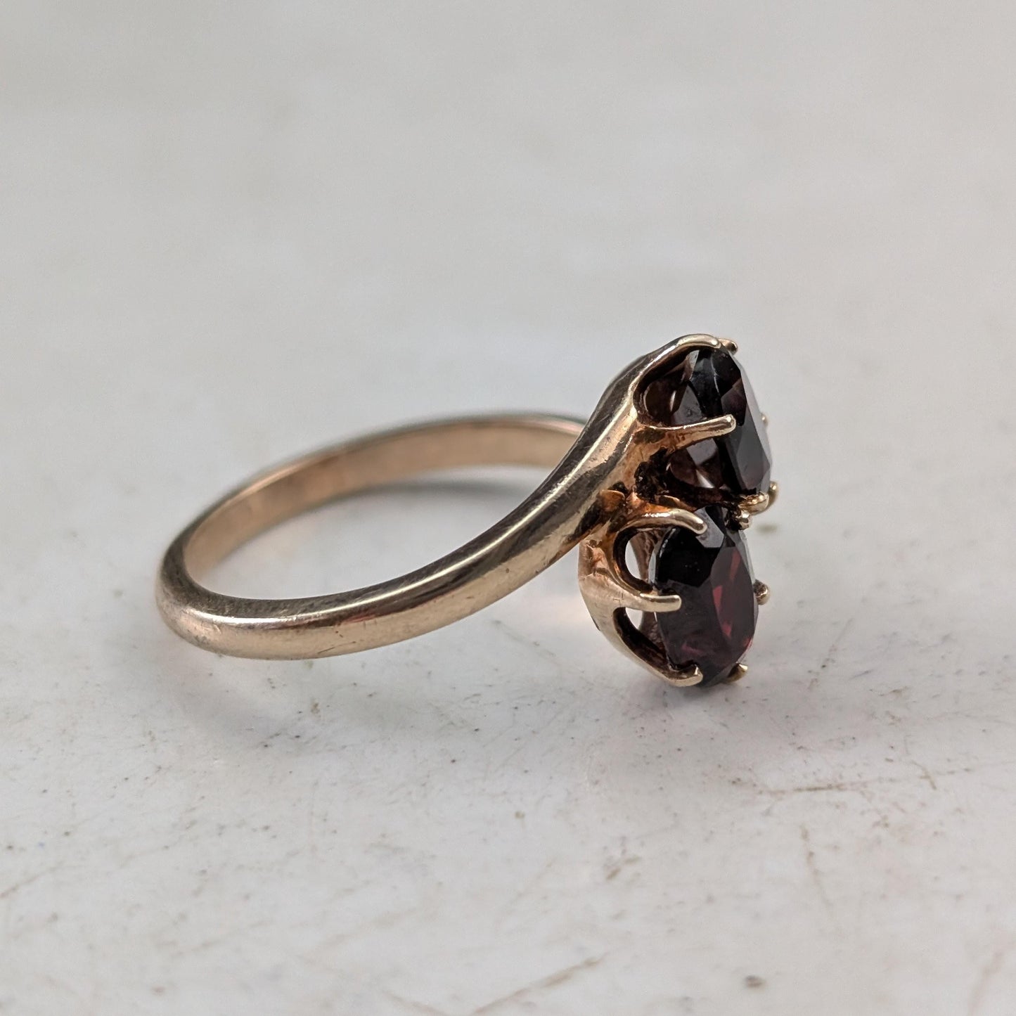 Art Deco 10k Yellow Gold Toi & Moi Garnet Ring