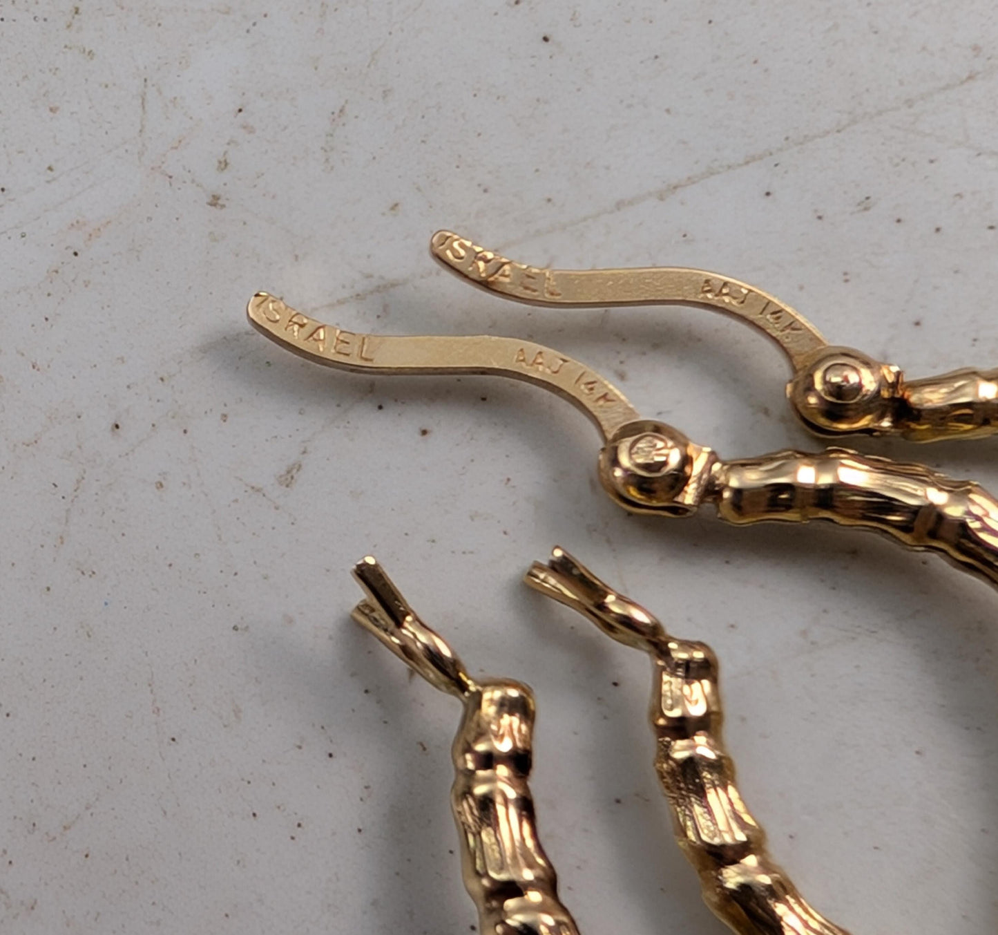 Estate 14k Yellow Gold Small Bamboo Hoops