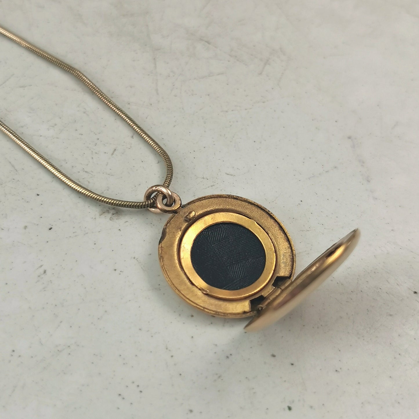 Antique Small Edwardian Gold Filled Round Locket on Snake Chain