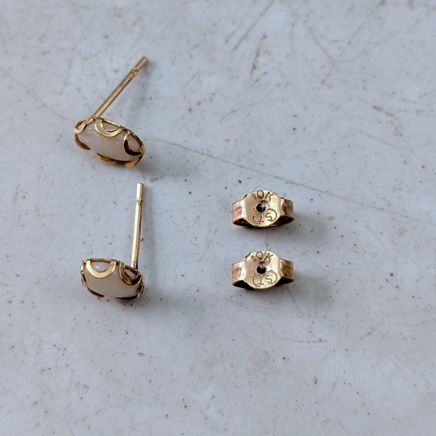 Vintage 10k Yellow Gold Small Genuine Opal Studs